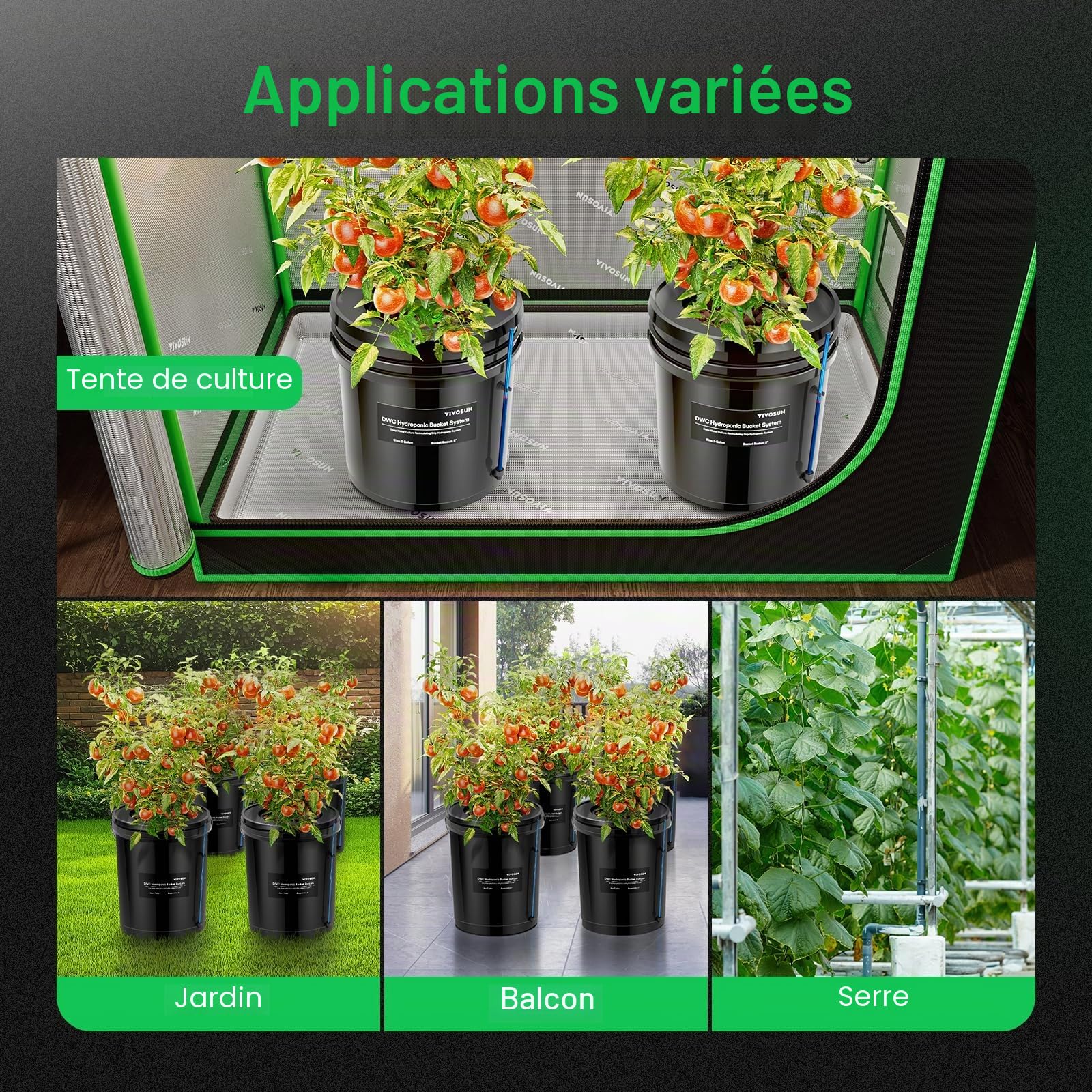 VIVOSUN DWC Système de culture hydroponique, culture d'eau profonde, système de jardin à recirculation goutte à goutte avec tuyau à air multifonction, pompe à air et pierre à air