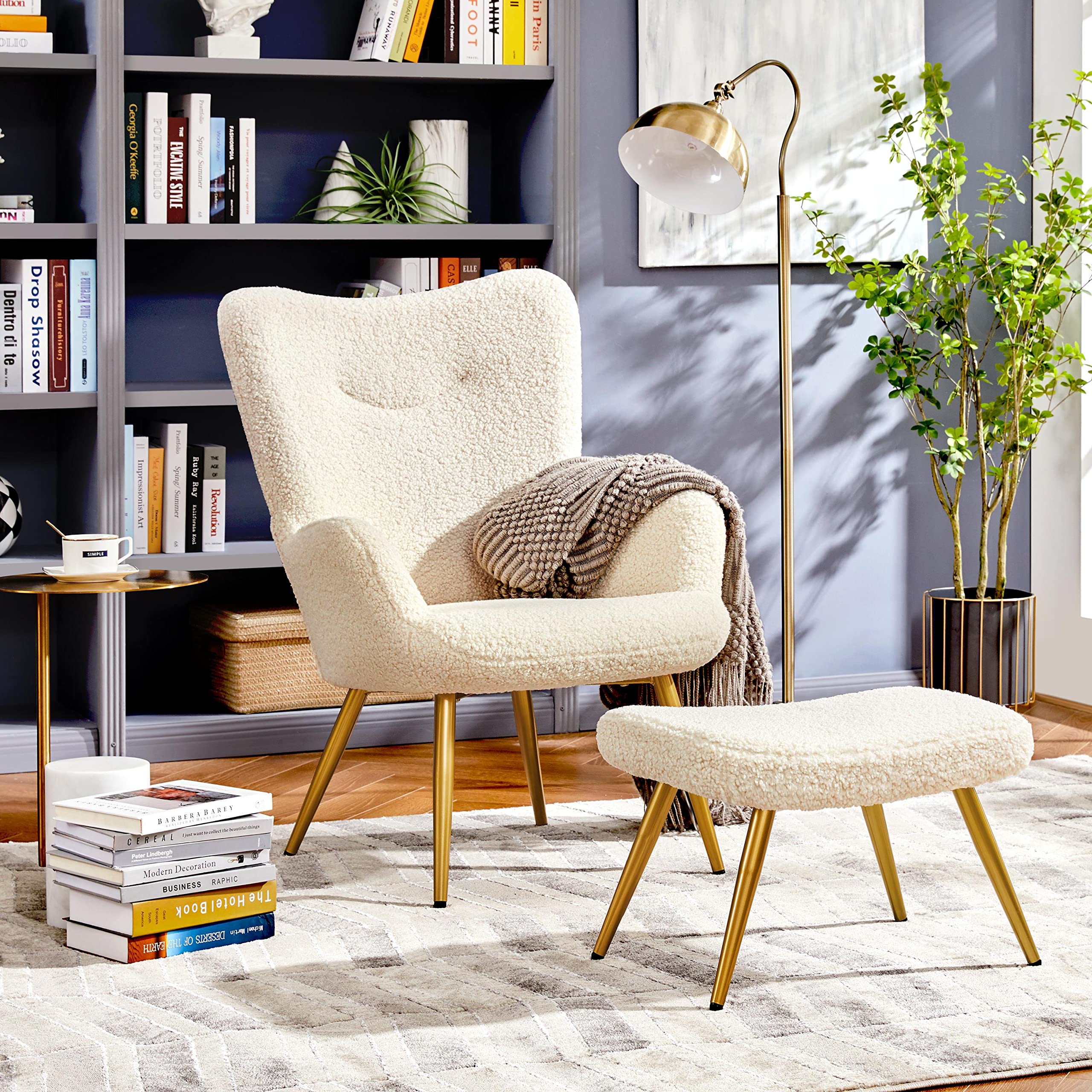 Yaheetech Ohrensessel mit Hocker Polyester-Bezug – Bild 2