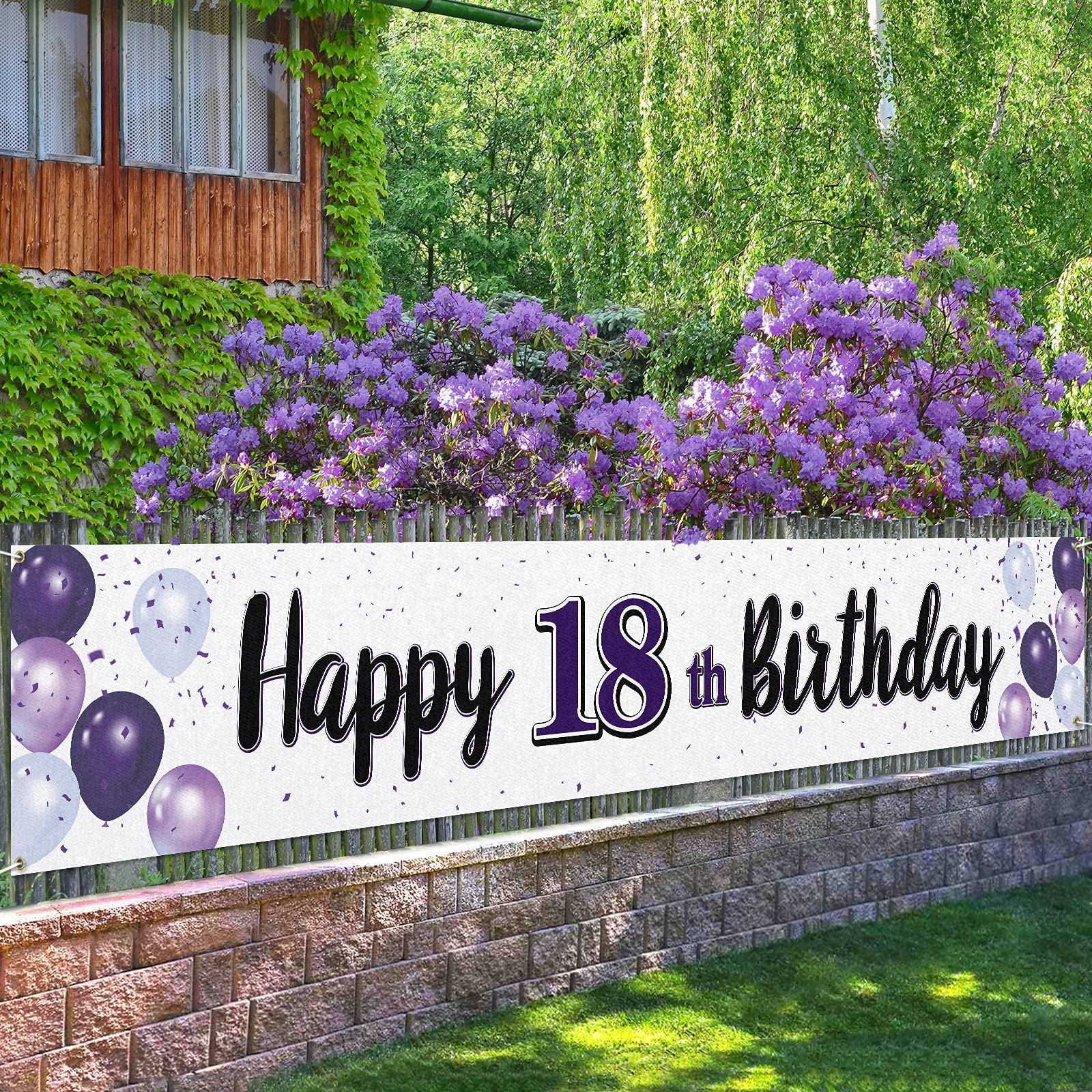 LASKYER Decoración de feliz cumpleaños 18, globo morado 18 grande para colgar, suministros de fiesta de cumpleaños de dieciocho años.