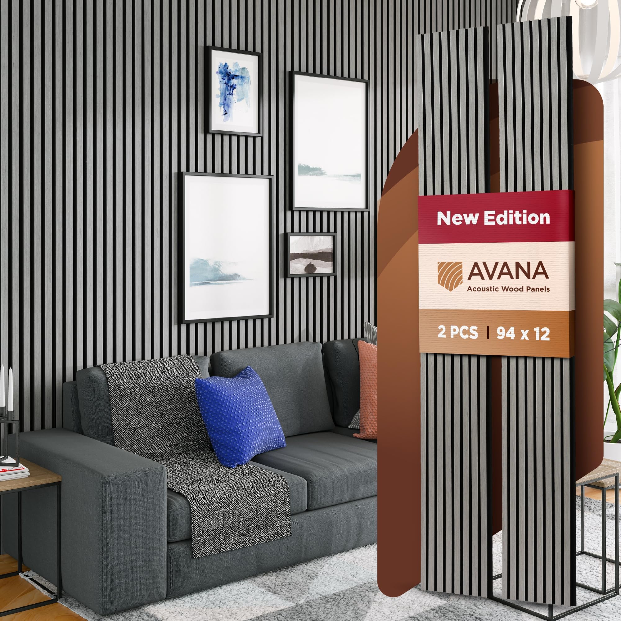 Avana Acoustic Wood Wall Panels - Grey Oak Acoustic Panels Set of 2 - Interior Wall Decor Wall Panels for Home, Office, Studio - Aesthetically Pleasing Decorative Wood Panels for Walls
