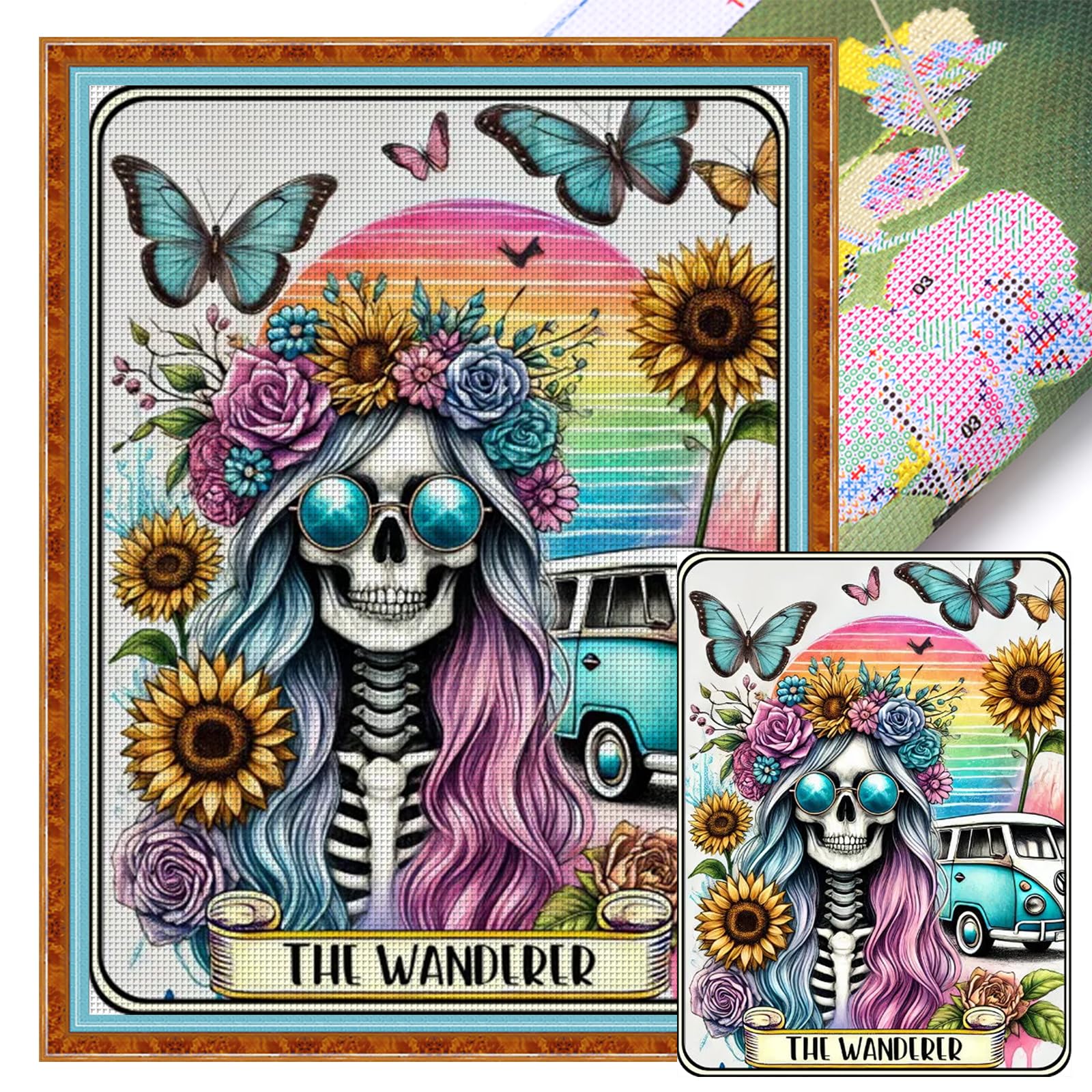 POETRYDRAW Boho Wanderer Full 11CT 3 Strands DIY Stamped Cross Stitch Kits Embroidery Needlepoint Starter Kits Large Size 50x65cm for Beginners Adults Home Decor (Boho Wanderer)