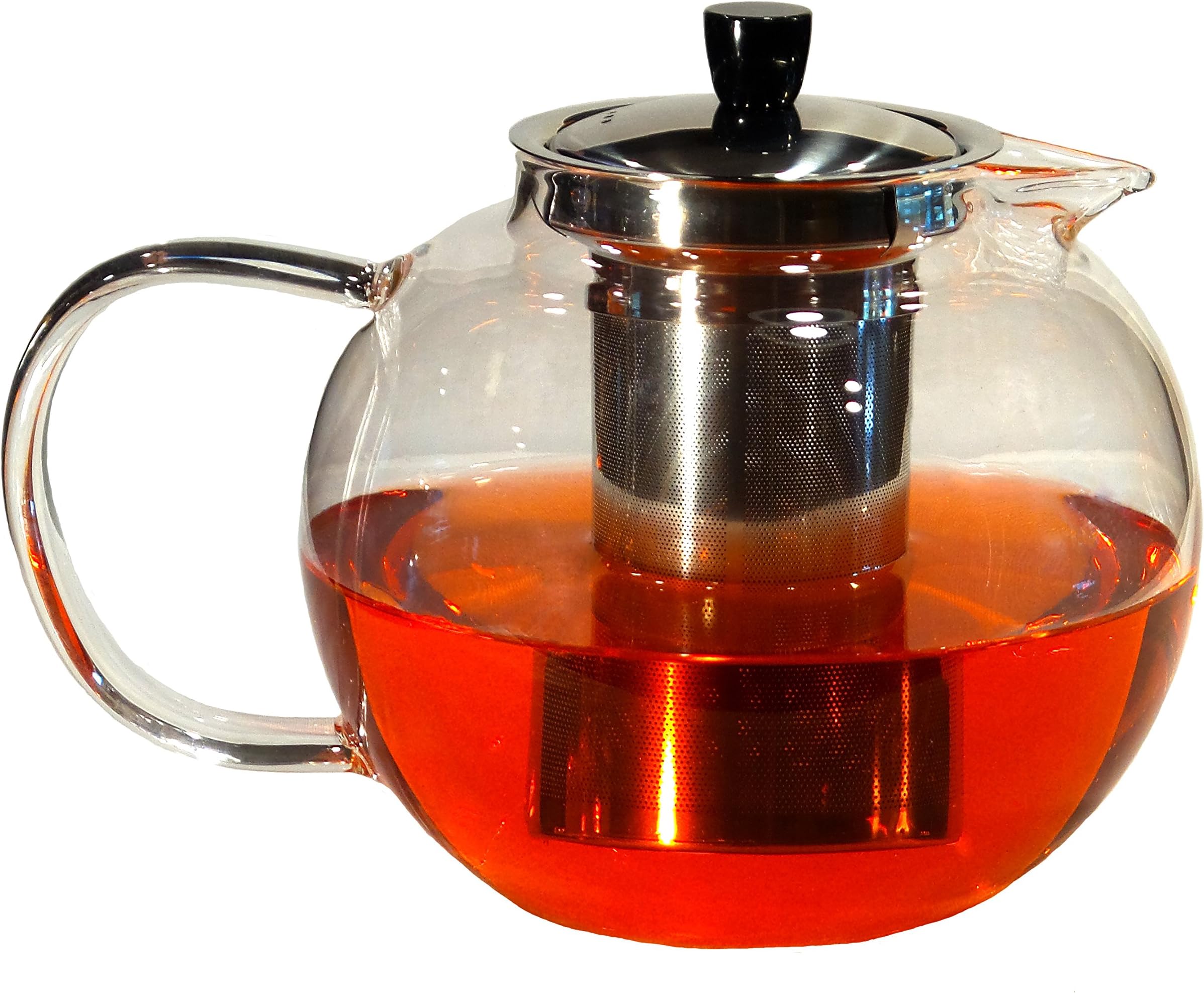 Glass Teapot with Removable Infuser, 44 Oz (1300ml), for Loose Leaf and Blooming, Microwavable, Stovetop Safe, Borosilicate Glass Tea Pot, and Stainless Steel Tea Strainer
