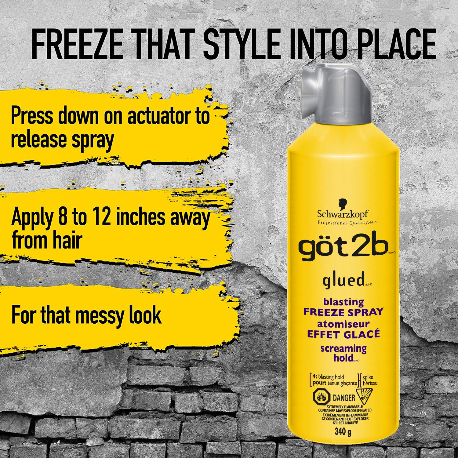 Schwarzkopf Got2b Glued Blasting Freeze Spray, Hairspray, 355 millilitre (Pack of 1) - 5