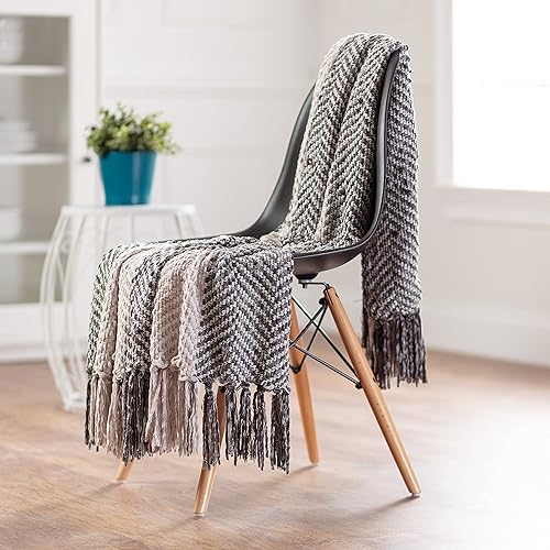 Miniatura 2 de Chanasya Manta de felpilla de punto aterciopelado de punto crema a rayas de alta calidad, súper suave, acogedora y elegante decorativa para sofá,