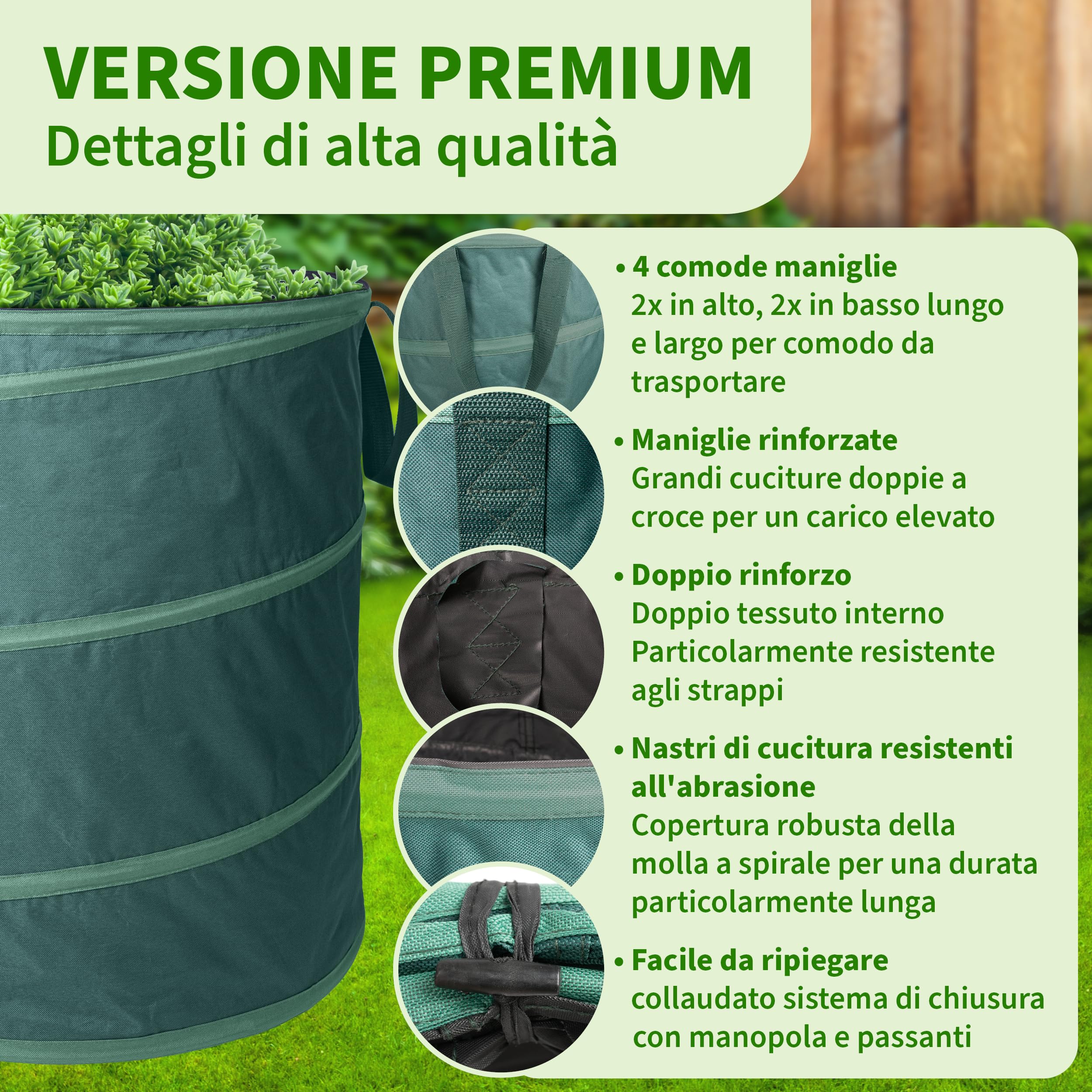 TTL GARDEN 2 sacchi per rifiuti da giardino Premium Pop Up da 270 l, 220 g/m², 600D, Oxford, set da 2 pezzi, 270 litri, pieghevoli, grandi e stabili sacchi per foglie, contenitore da giardino