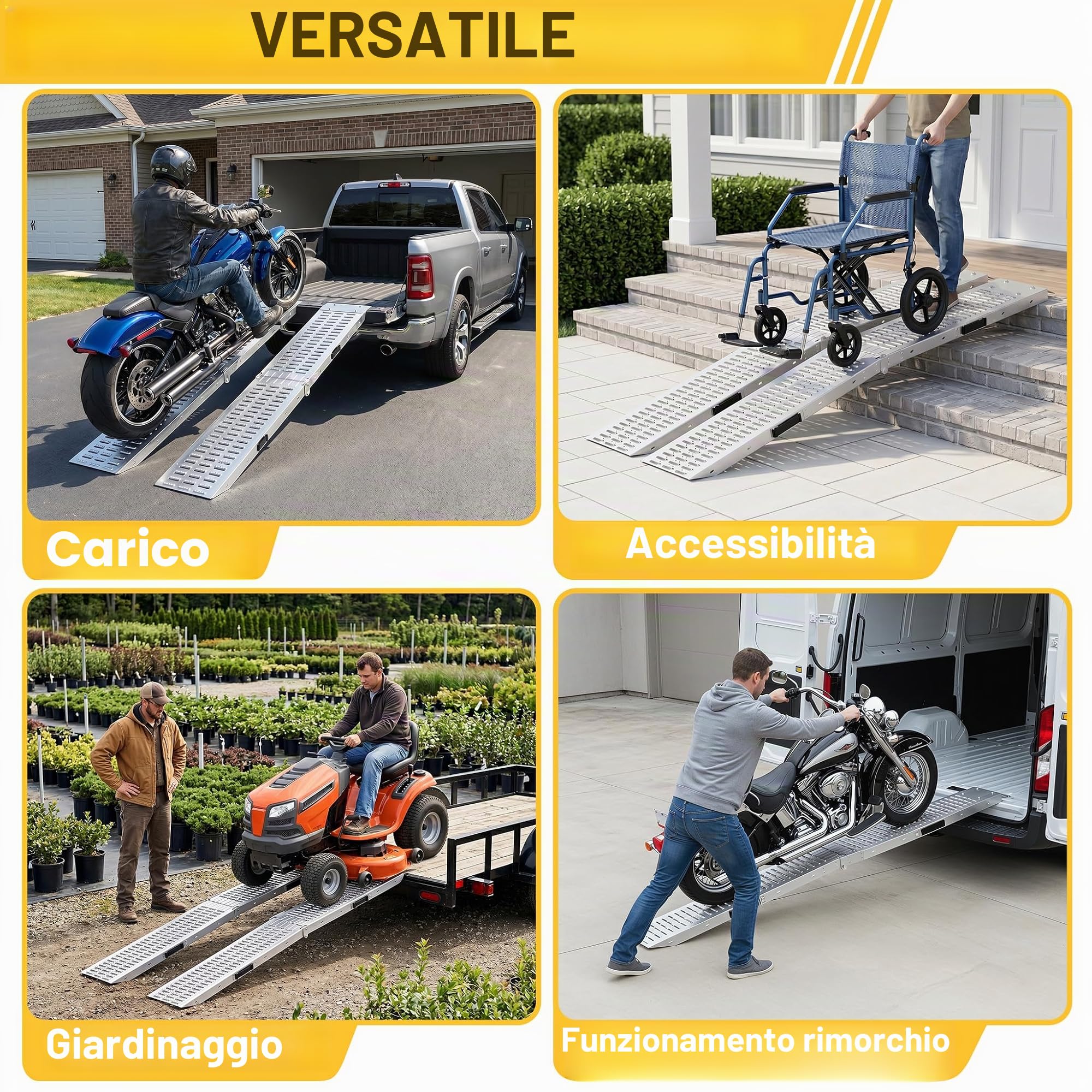 LZQ 2 rampe di carico pieghevoli, massimo 400 kg a coppia, rampa di accesso, ciascun pezzo da 180 x 22,5 x 4,5 cm, per moto, ATV, quad, auto
