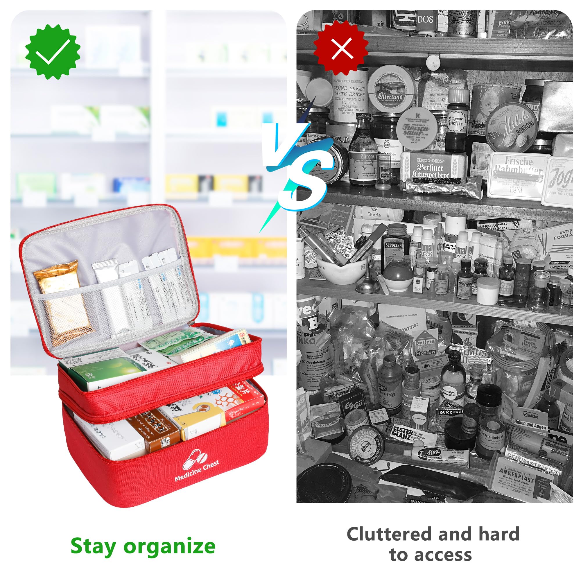 Romon Bolsa Primeros Auxilios Portátil, Botiquín de Primeros Auxilios Vacio,Doble turno Impermeable Gran Capacidad Botiquín Médico Vacío, Bolsa Médico de Emergencia para Hogar, Oficina, Rojo