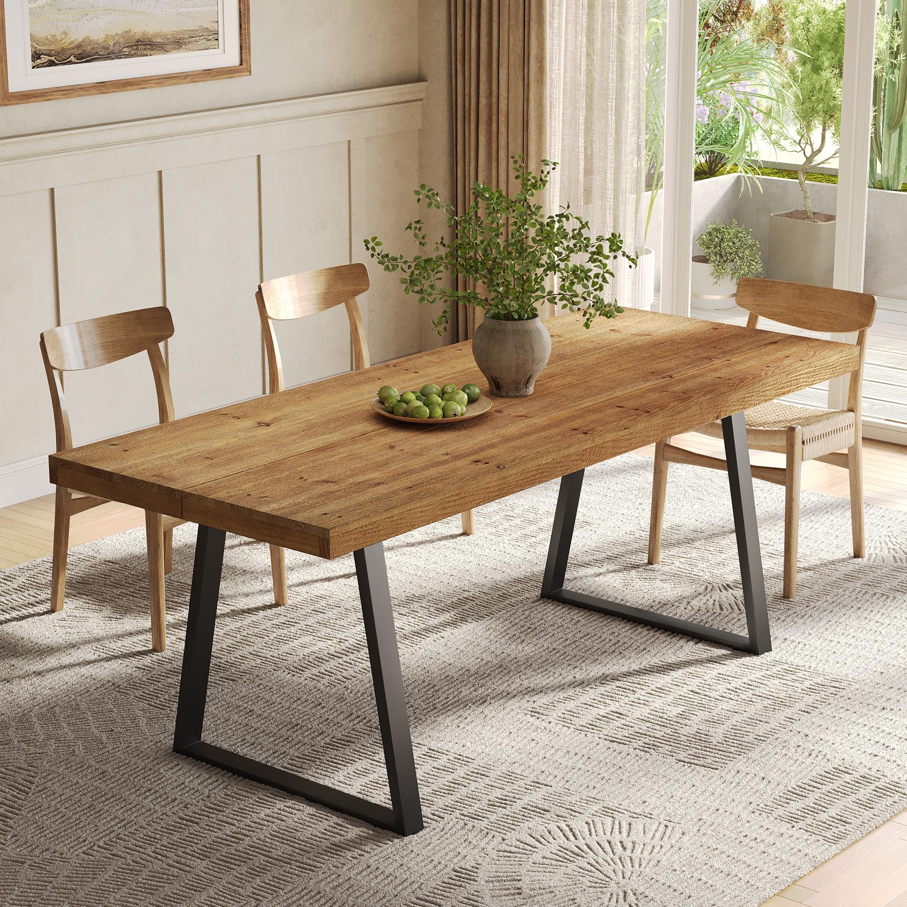 TRIBEWOOD 63" Rustic Brown Solid Wood Dining Table for 4-6, Sturdy Heavy-Duty Metal Legs Industrial Rectangular Kitchen Table, Compact Desk for Small Dining Room & Home Use
