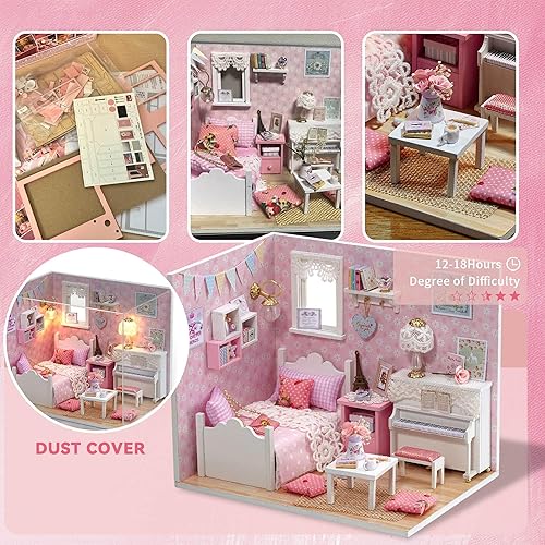 Miniatura 5 de Flever Kit de casa de muñecas en miniatura para bricolaje, habitación creativa con muebles y funda para regalo romántico de San Valentín (princesa