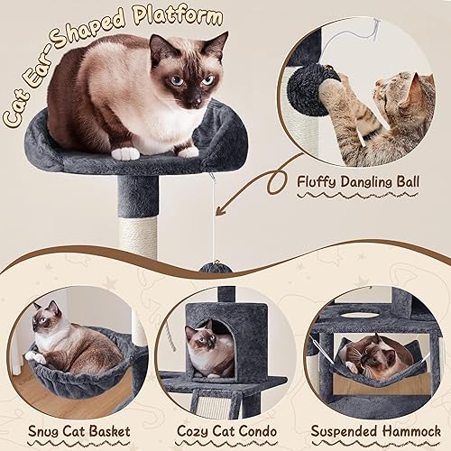 Miniatura 4 de Yaheetech - Árbol para gatos extragrande de 1575 cm con poste rascador cubierto de sisal pedestal y hamaca de felpa torre de actividades para gatos