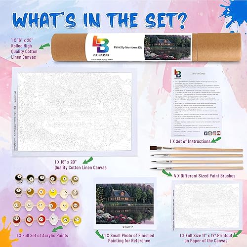 Miniatura 3 de Ledgebay Pintura por números, para adultos, de principiantes a avanzados, divertidos proyectos de arte y manualidades, Aguas quietas, 16x20pulgadas,