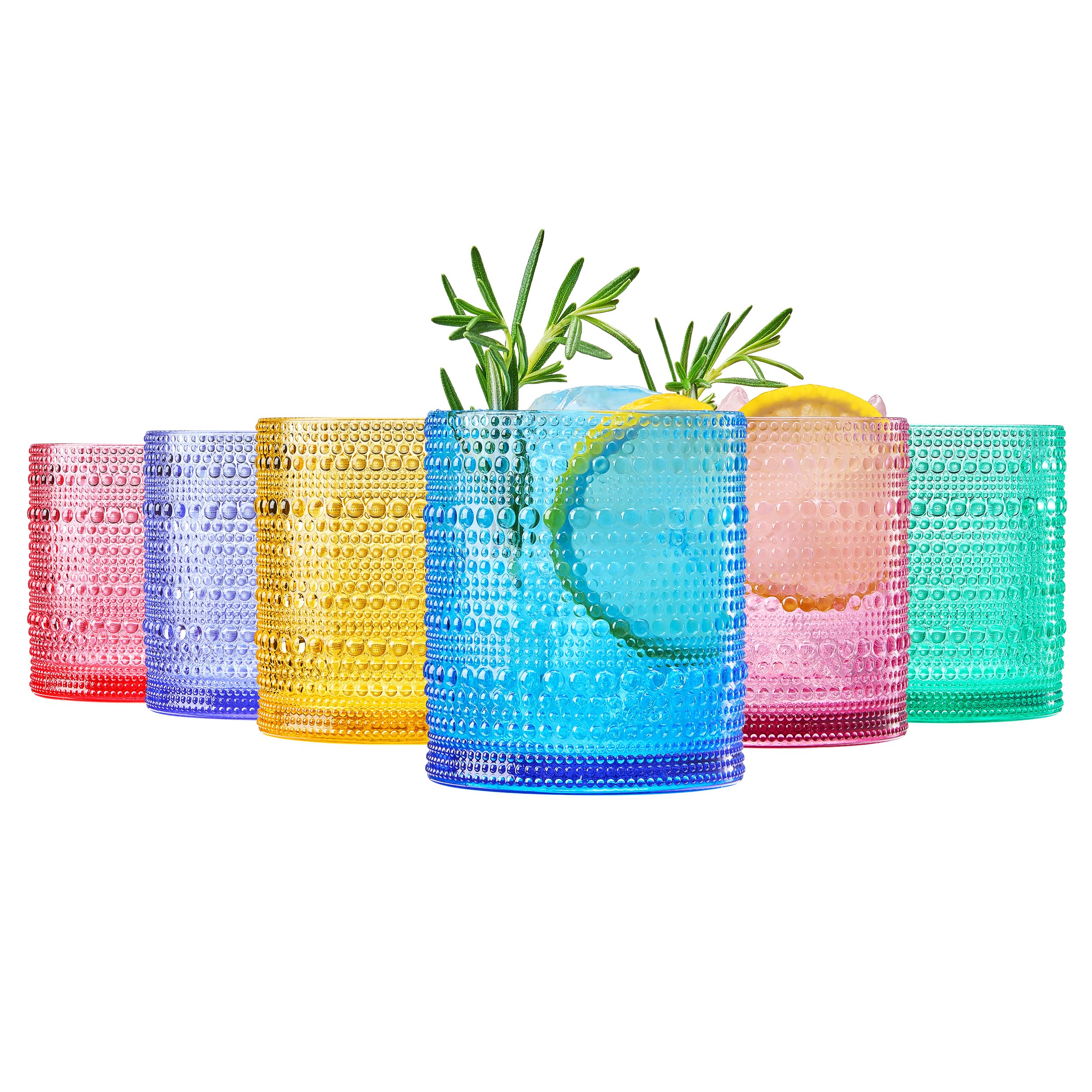 Khen Plastic Hobnail Drinking Glasses Set of 6 Bright Tones Cups 14oz Shatterproof Unbreakable Acrylic Beaded Design BPA-Free
