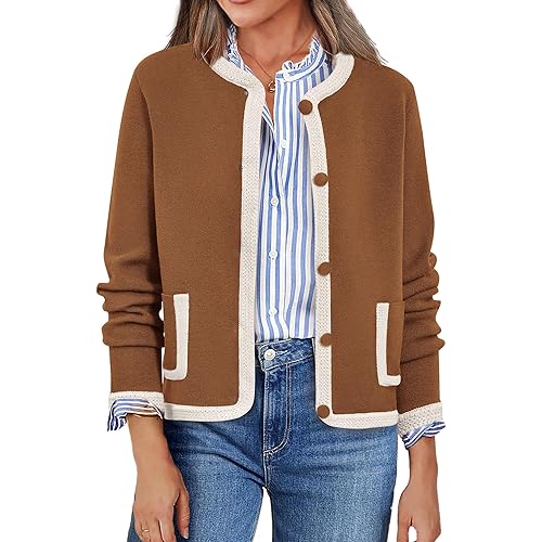 PRETTYGARDEN Women's Winter Trendy Button Down Open Front Cardigan Sweaters Knit Color Block Jackets Fall Fashion Clothes