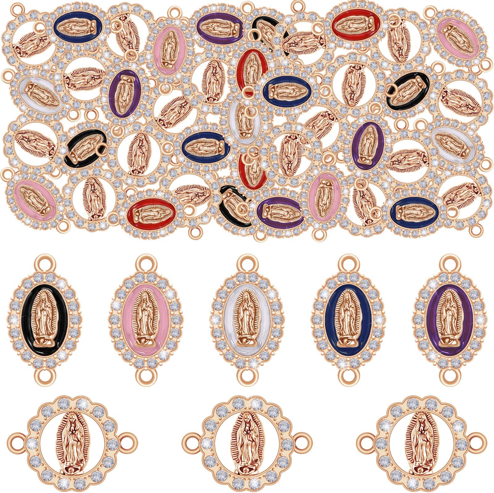 60pcs Antique Silver Religious Spacer Beads - Jesus Virgin Mary Saint Benedict Charms For DIY Rosary Jewelry Making