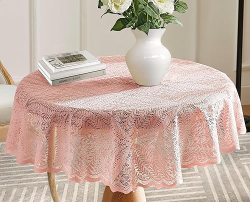 Miniatura 1 de Warm Home Designs Mantel de encaje rosa rubor. Mantel redondo pequeño de 36 pulgadas de diámetro. Mantel floral, mantel rústico o mantel bohemio