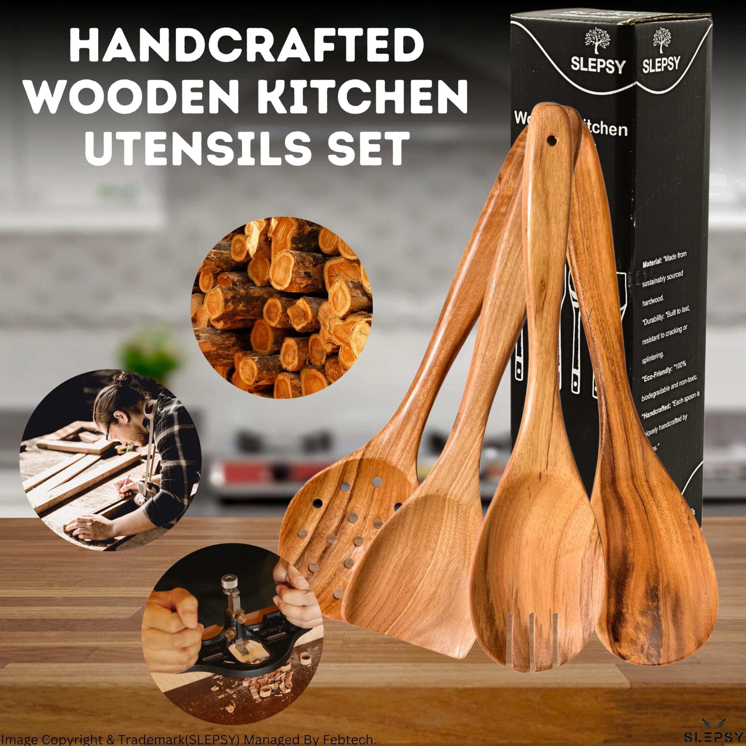 6 cucharas de madera para cocinar, utensilios de madera de teca con acabado suave para cocinar, cucharas de madera suaves y de agarre cómodo para cocinar, utensilios de cocina de madera