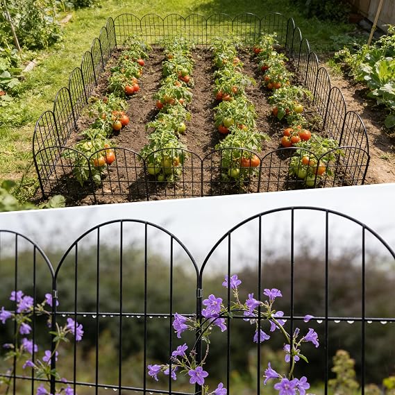Thealyn Decorative Garden Fence 61cm H x 33cm W (10 Panels, Total Length 3.3m) Metal No Dig Fence Outdoor Border for Flower Bed, Yard, Animal Barrier,Rectangle
