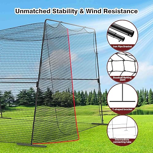 Miniatura 4 de Jaulas de bateo de béisbol para patio trasero con red y marco, jaula de bateo de 30 pies40 pies para béisbol y softbol, diseño de red de puerta
