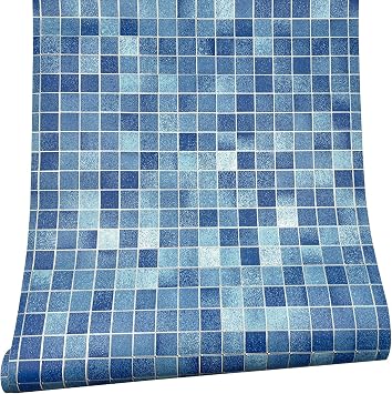 Yifely Blue Mosaic Furniture Paper Removable Shelf Liner Night Stand Sticker 17.7 Inch by 9.8 Feet