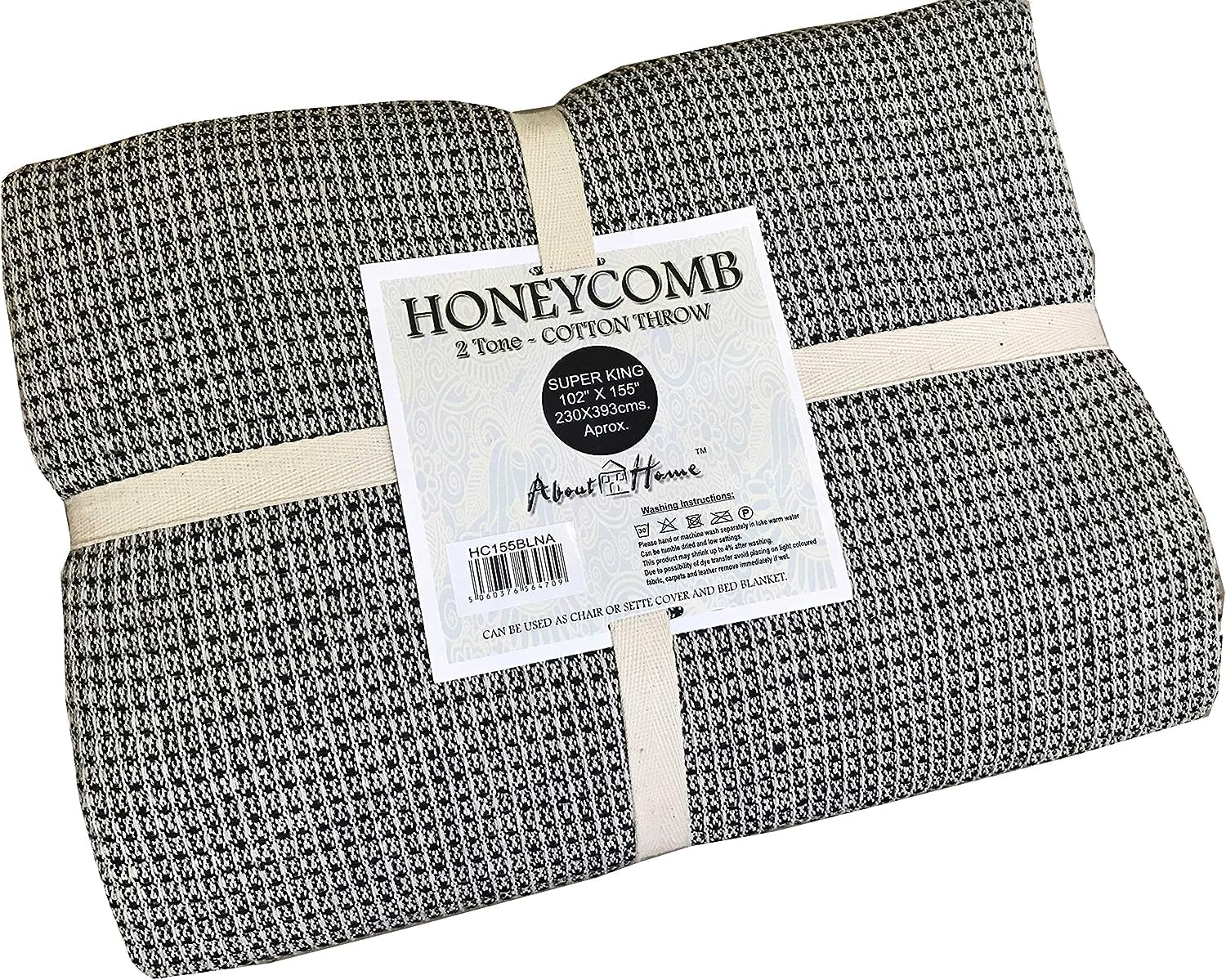 About Home Black / Natural Honeycomb Waffle Cotton Throws (Two-Tone) (Black/Natural, 102"X155")