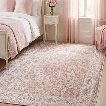 Fixwal Washable 5x7 Bedroom Area Rug, Non-Slip, Pink