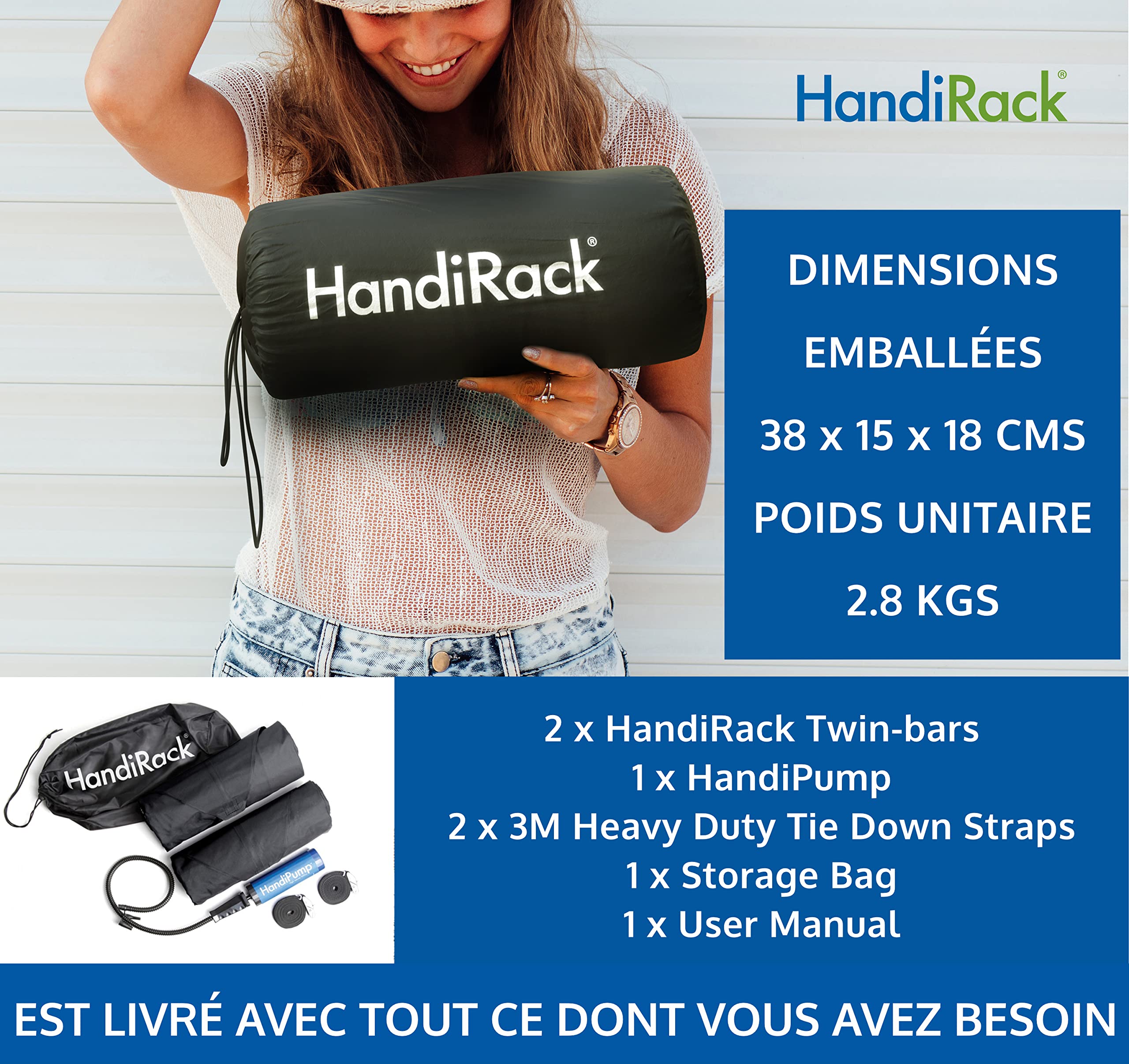 HandiWorld HandiRack Barres de Toit Universelles Pour Voiture; Robustes; Noire