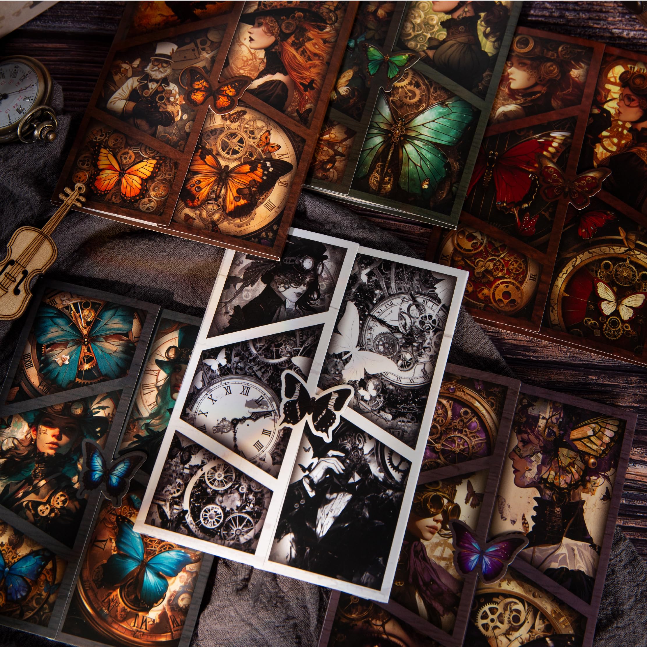 Alideco 180pcs Scrapbook Paper Vintage Characters and Butterflies Scrapbooking Paper for Journaling Supplies, Decorative Craft Paper for Junk Journals