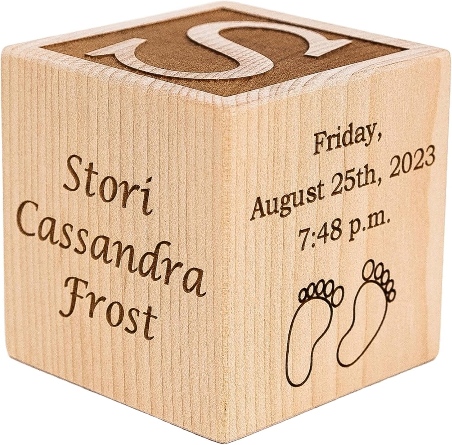 Personalized Wood Baby Birth Block, Choose from 3 Sizes, Solid Hardwood, Laser Engraved, New Baby Gifts, Newborn Gifts (3")