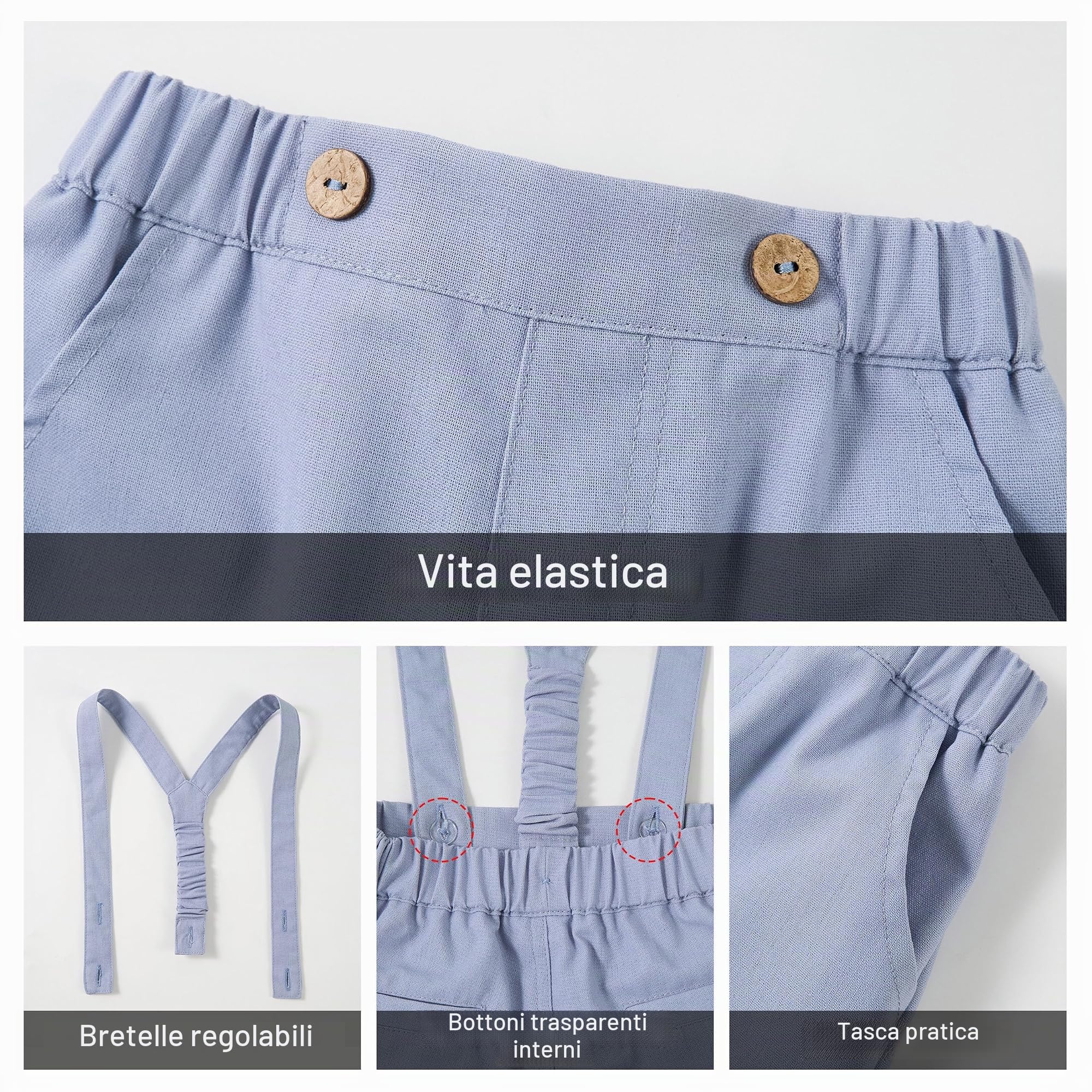 Volunboy Completo Elegante Bambino, Lino Ragazzo Henley Camicie Fiocco e Bretelle Pantaloni 4 Pezzi Cerimonia Nozze Abbigliamento