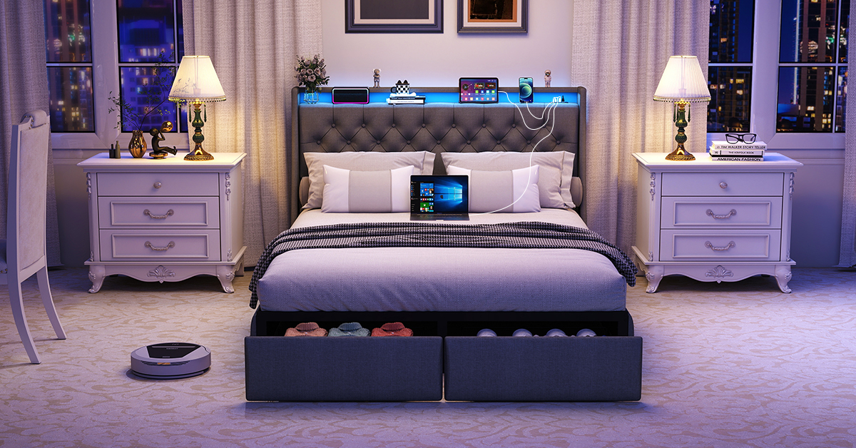 D-ROOM⭐️ Amazon.com: Doltoro King Size Bed Frame with 4 Storage