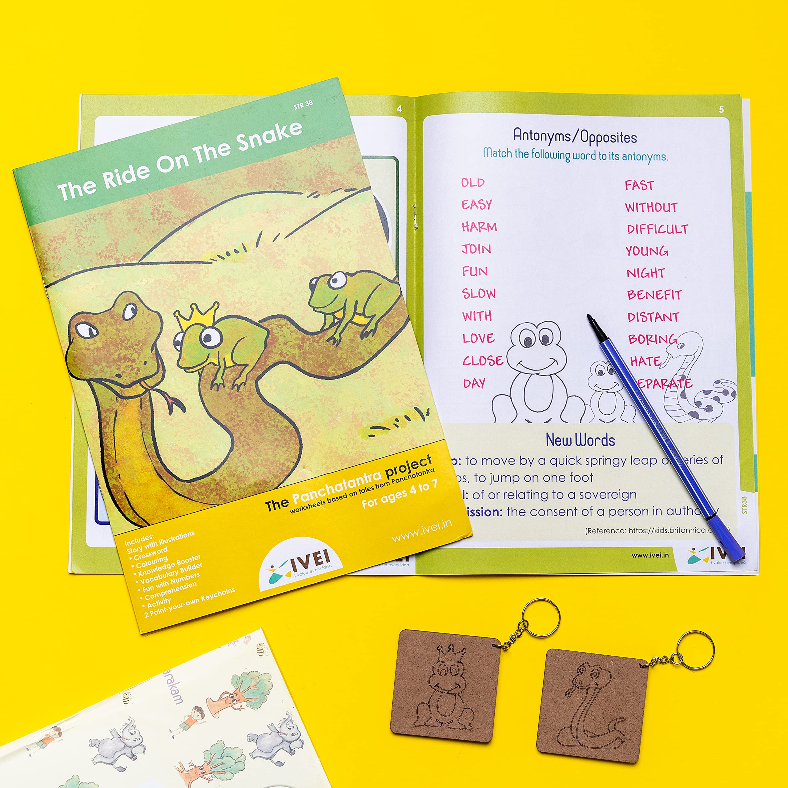 IVEI Panchatantra Story Kids Learning Book - Workbook and 2 DIY Keychains - Colouring Activity Worksheets - Creative Fun Activity and Education for Kids - The Ride on a Snake (Age 4 to 7 Years) - Image 4 thumbnail