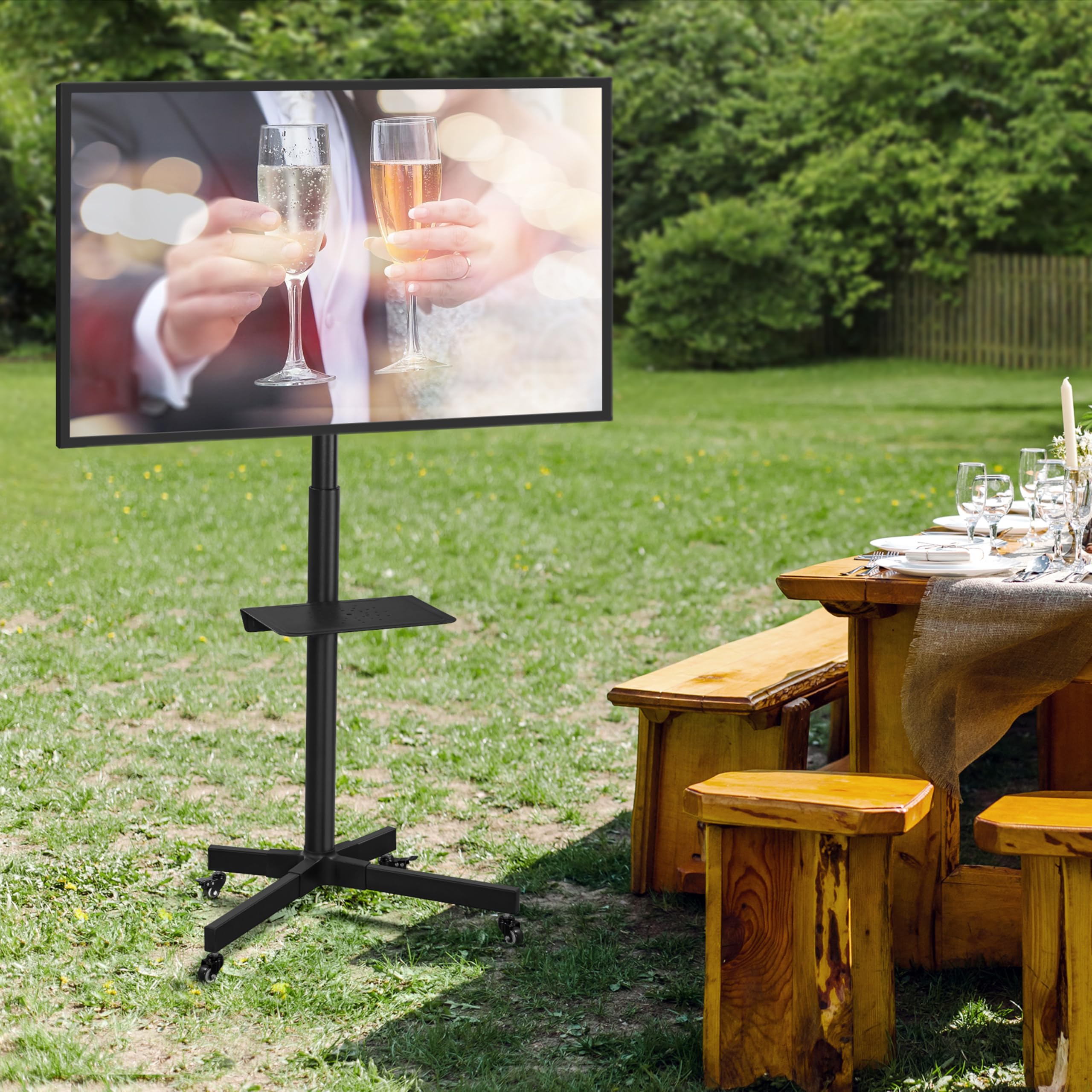 Yaheetech Tv-standaard op wieltjes, tv-wagen, mobiele tv-vloerstandaard
