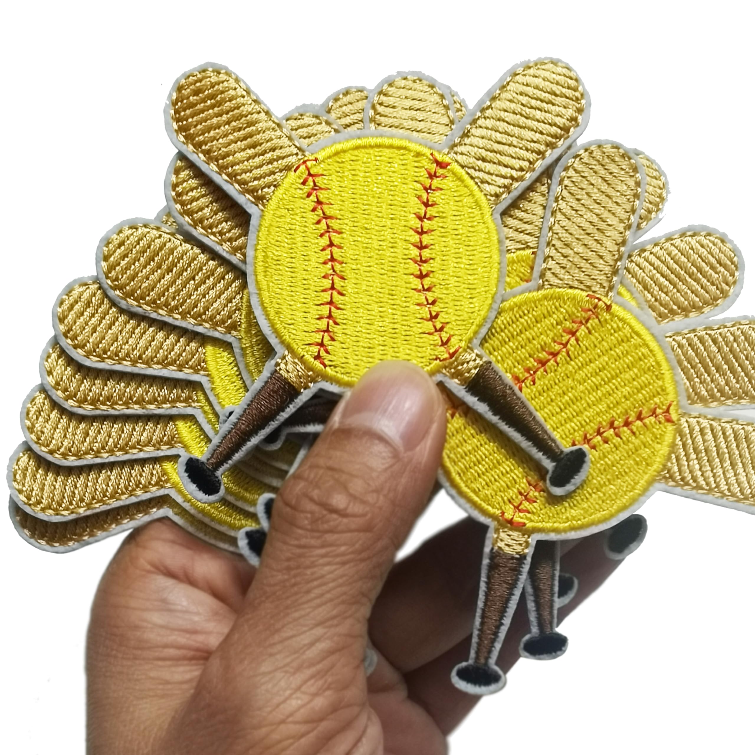 Juego de 12 parches bordados para coser o planchar en tela de béisbol amarillo para coser o planchar (6,8 x 7 cm)
