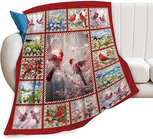 Manta cardenal de pájaro rojo, regalo conmemorativo para adultos, suave, acogedora y cálida felpa de forro polar para todas las estaciones, manta