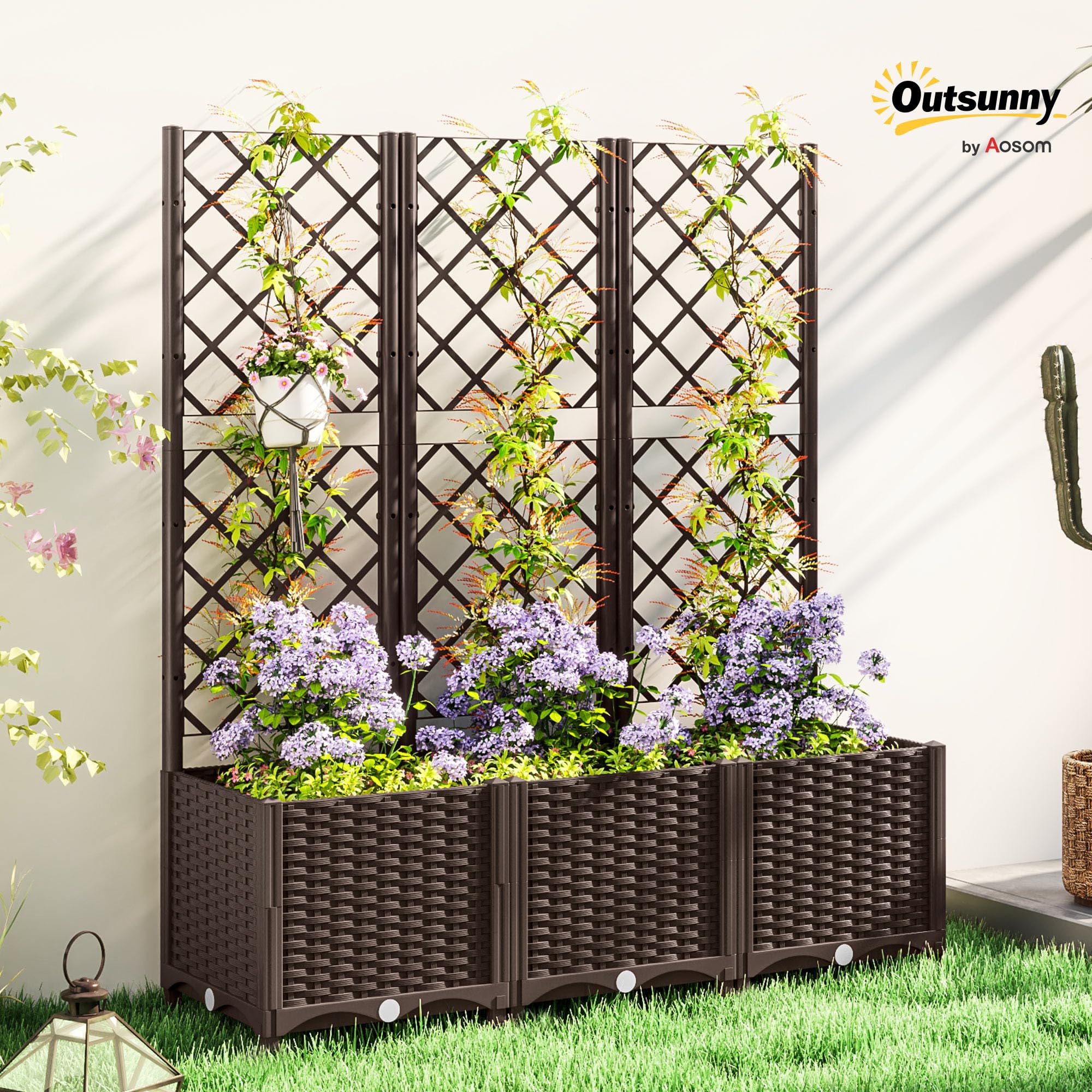 Outsunny Jardinera con Enrejado PP Exterior Grande 120x40x135 cm Marrón