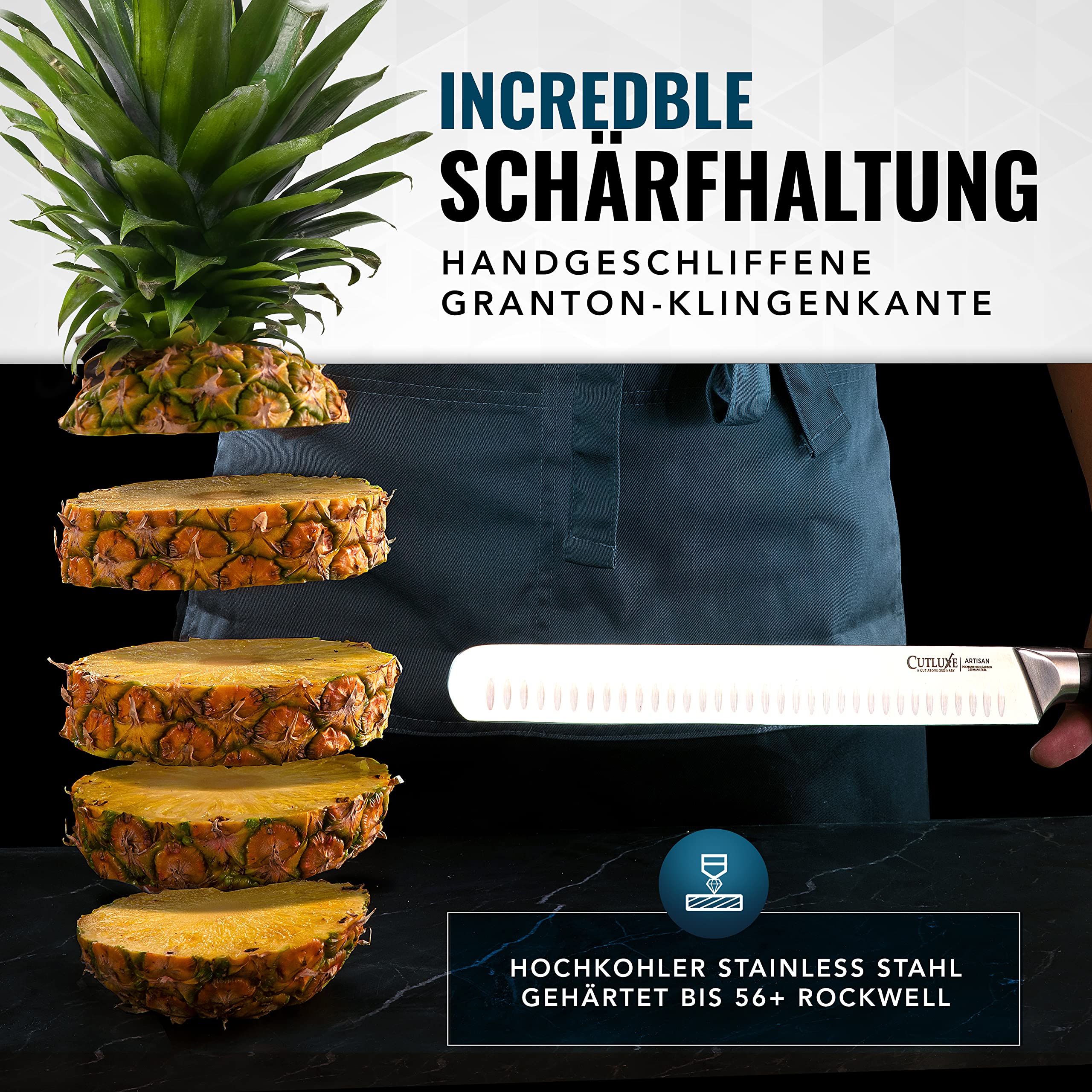 Cutluxe Dönermesser Schinkenmesser – 30cm Tranchiermesser, Fleisch- und BBQ Messer– Deutschem Stahl, Volltang & ergonomisches Griffdesign mit Scheide – Artisan Serie