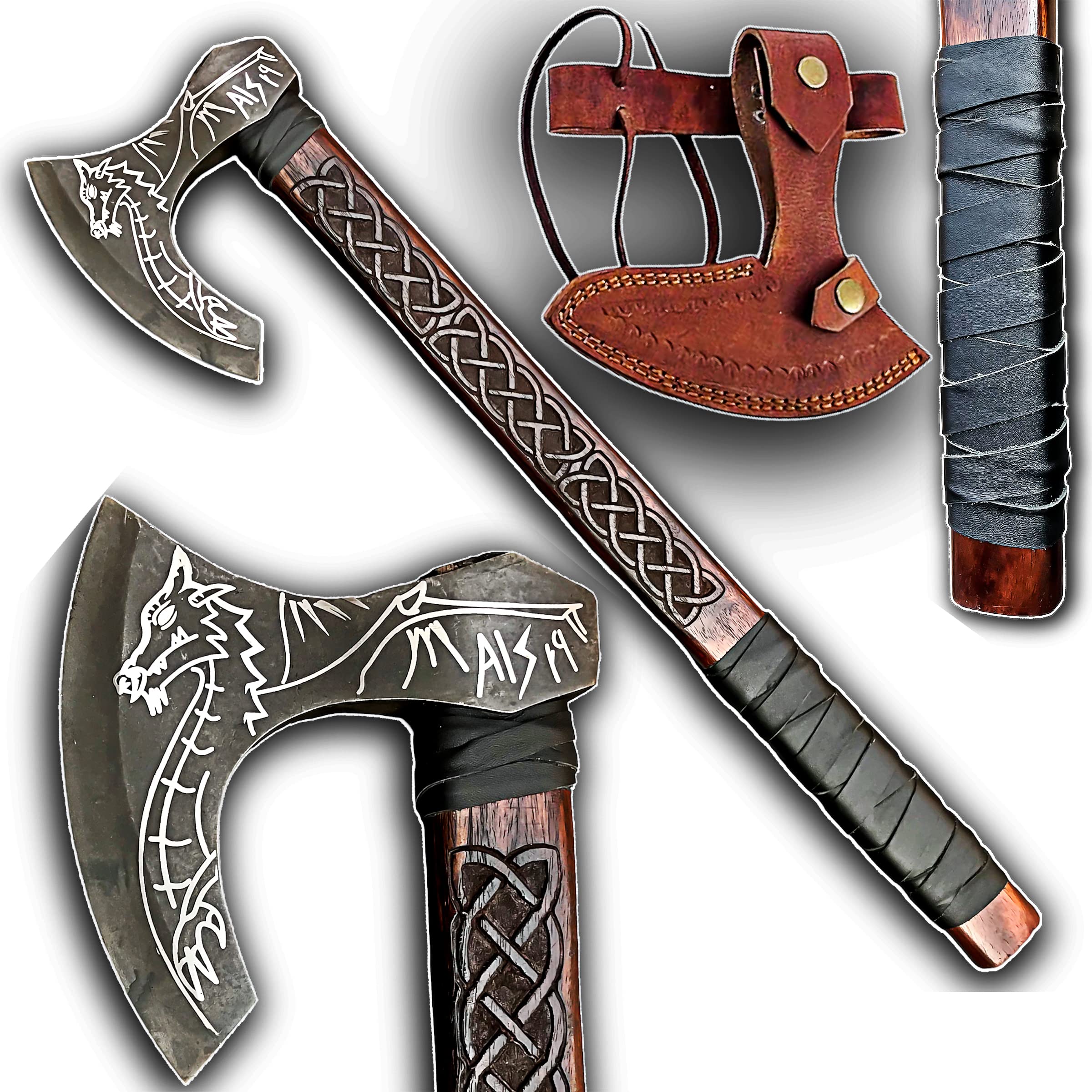 da-ax-105 Viking Axe with Sheath - Custom Handmade Viking Bearded Axe, Beautifully Viking Style Head & Rosewood Handle and Forged Steel Blade Viking Gifts for Men