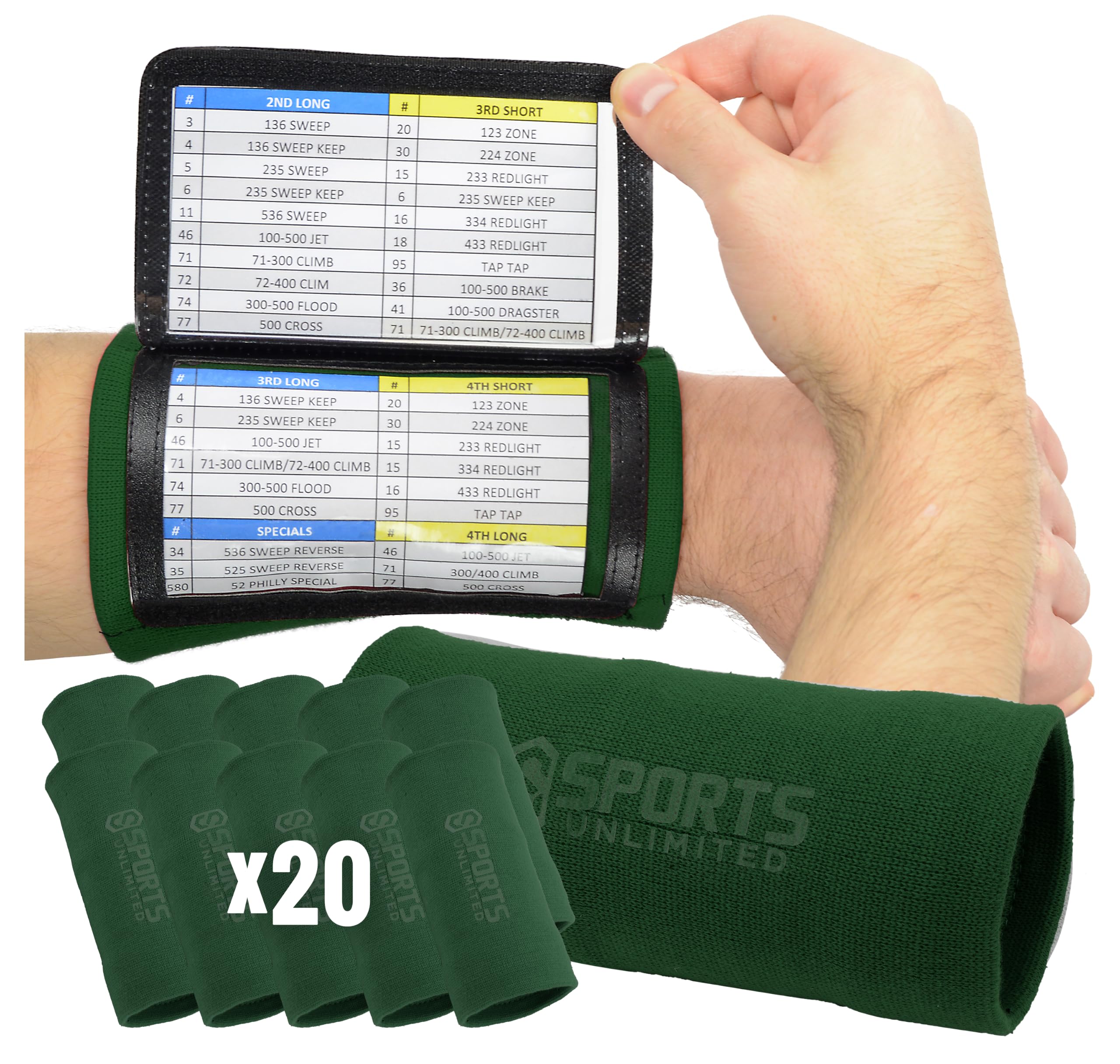 Sports Unlimited Youth Triple Wrist Coach, Football Wristbands for Plays, Baseball Wristbands, QB Arm Bands
