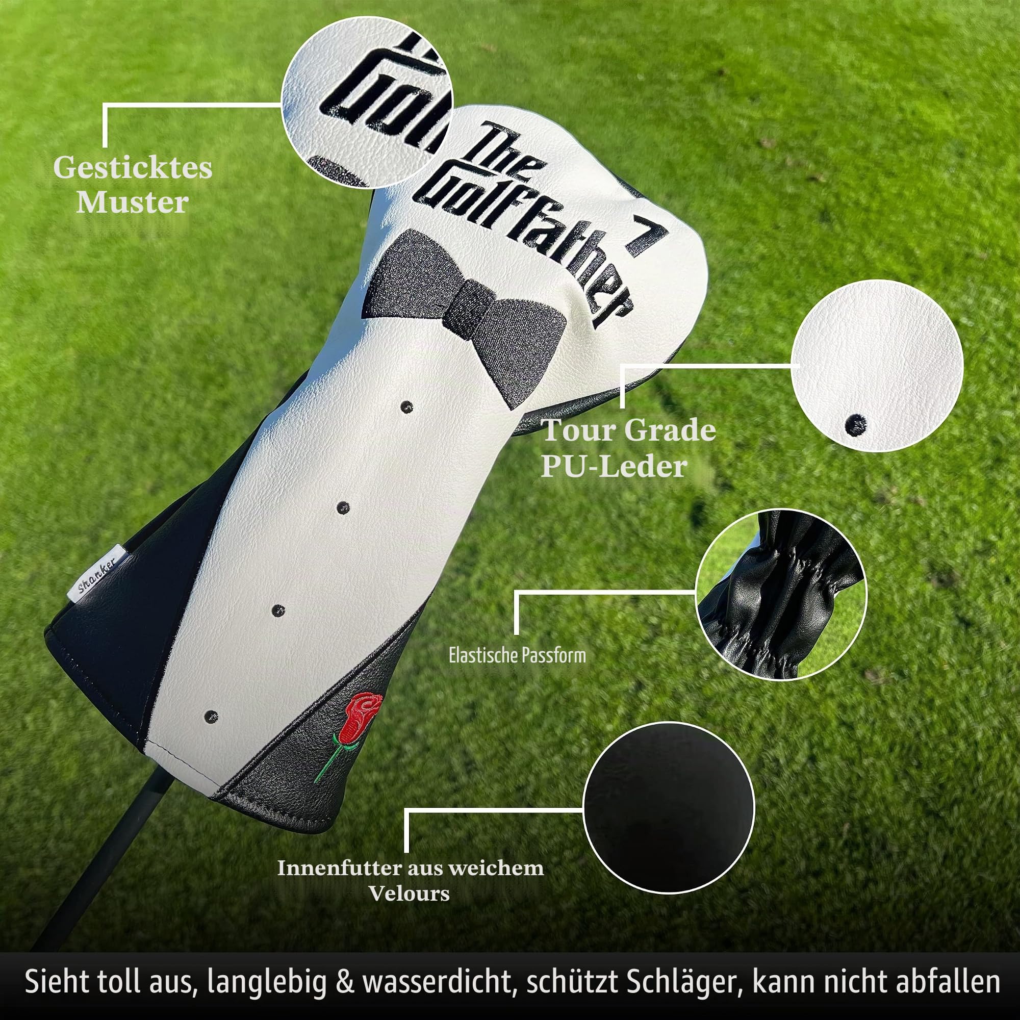 Shanker Golf Schlägerhaube – The Golf Father Driver & Putter Covers – Lustige Golfschlägerabdeckungen für Väter – Tour-Grade PU-Leder, wasserdicht, weiches Futter, gestickte Logos
