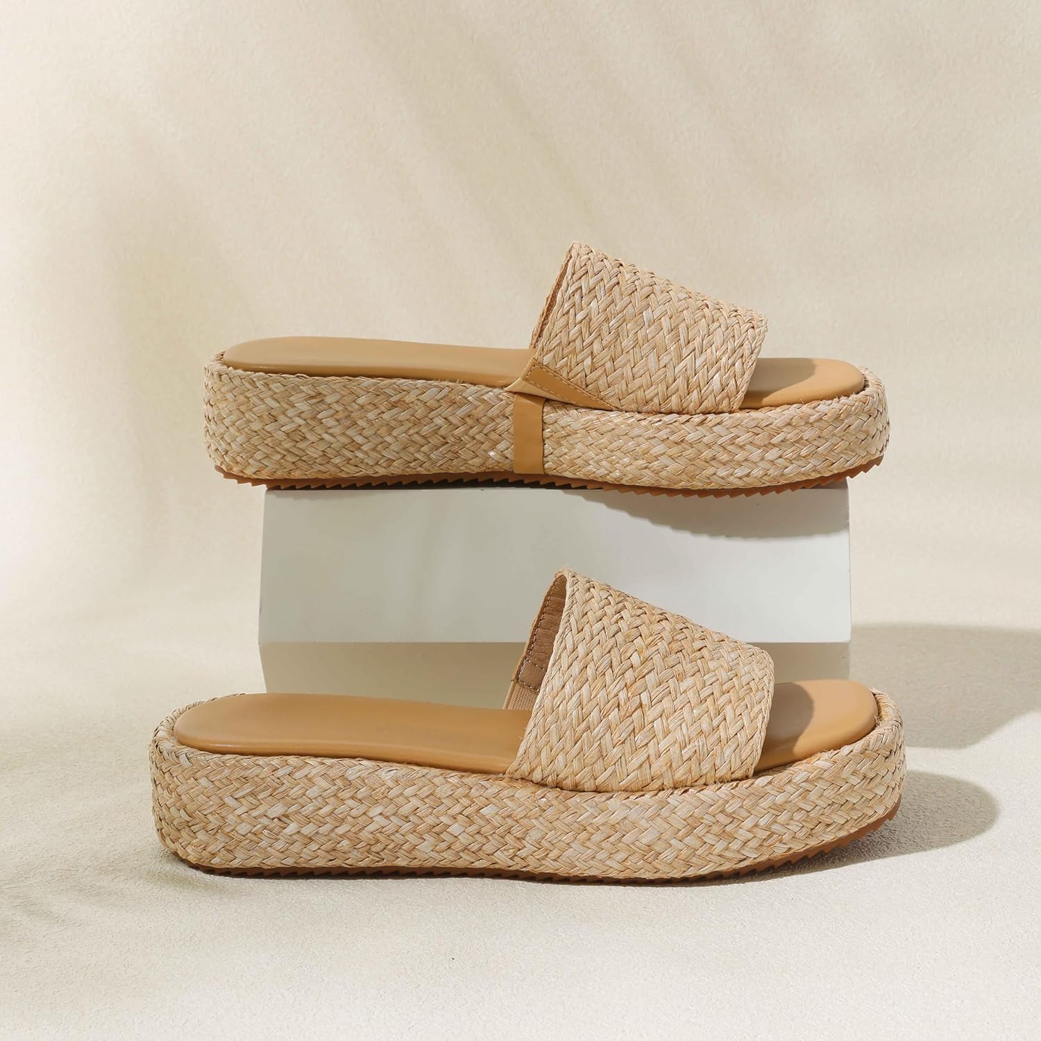Platform Slip on Espadrille Sandals for Women Wedges Slides Bohemia Sandals Flatform Open Toe Beach Sandals - Image 3