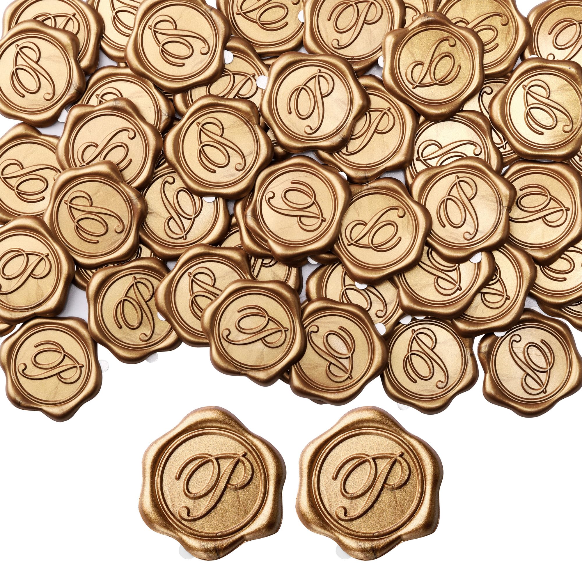 Yoption Initial Alphabet P Adhesive Wax Seal Stickers, 100 Pack Letter Envelope Seals, Self-Adhesive Gold Stickers for Wedding, Party, Birthday,