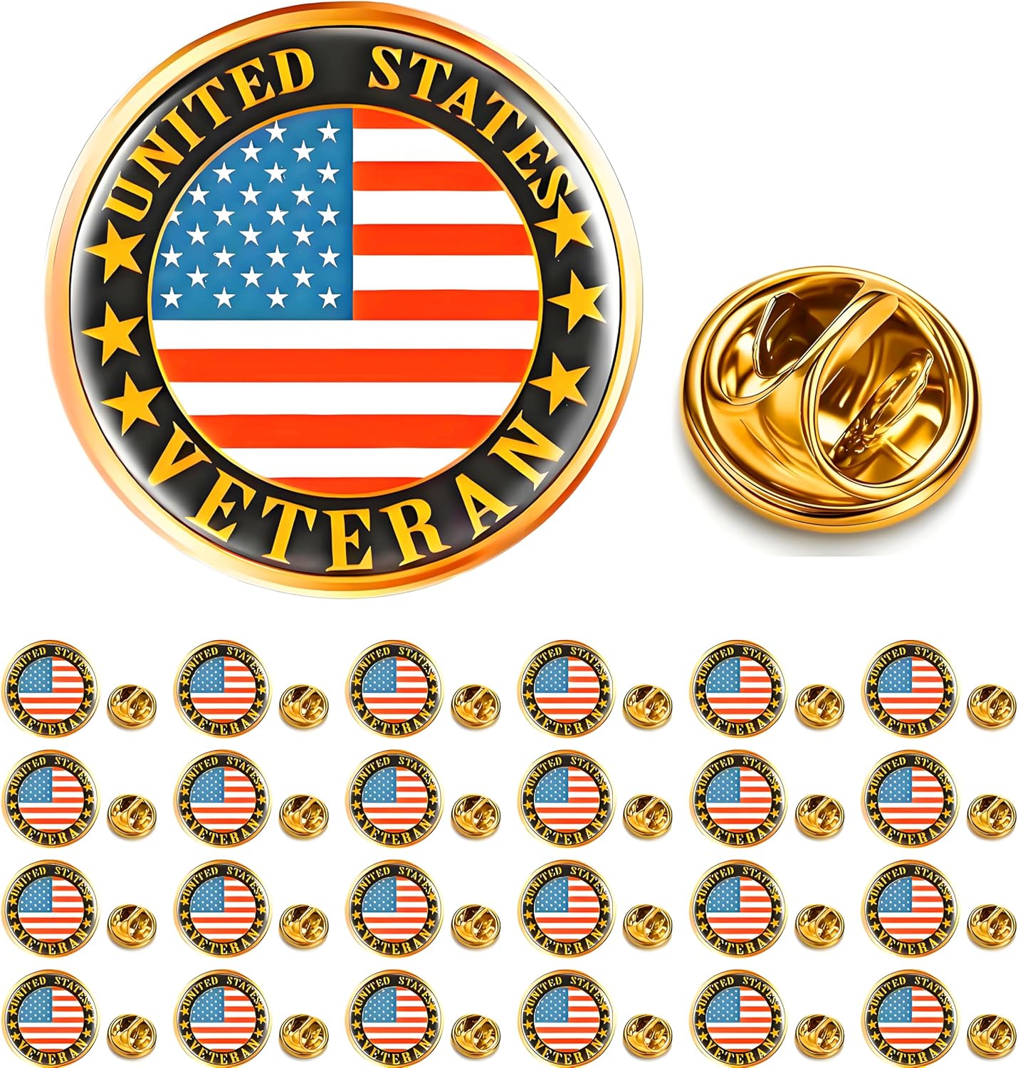 6/12/25/50/100 pieces round Veterans pin United States of America USA American flag Veteran's Day lapel pins for men women Clothes backpack hat Brooch pins Memorial Day soldier patriotic Decoration Souvenir gift Badge bulk