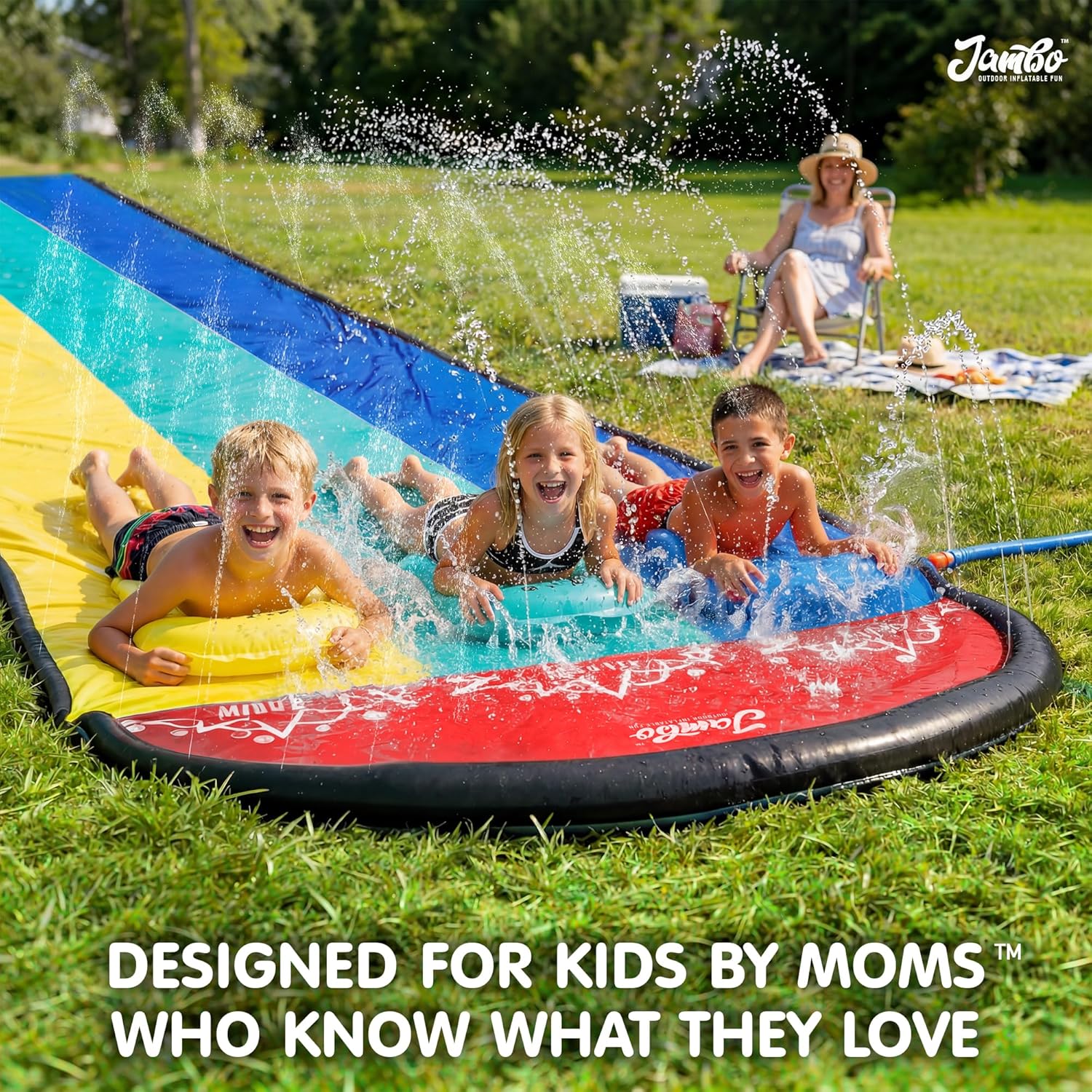 JAMBO XL 20Ft Water Soaker Premium Slip and Slide with 3 Bodyboards, Heavy Duty Water Slide- Advanced 3-Way Water Sprinkler System, Backyard Waterslide Outdoor Water Toys n Slides for Kids
