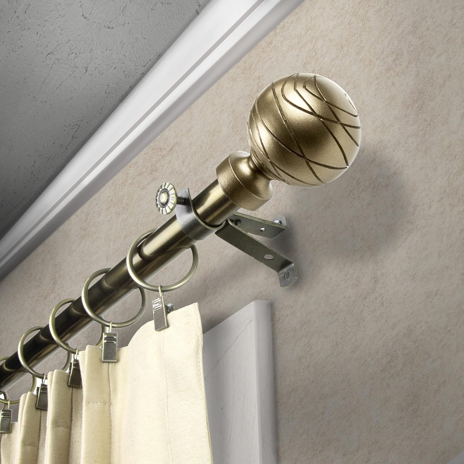 Rod Desyne Harris 13/16" Single Curtain Rod, 120-170 inch, Antique Brass