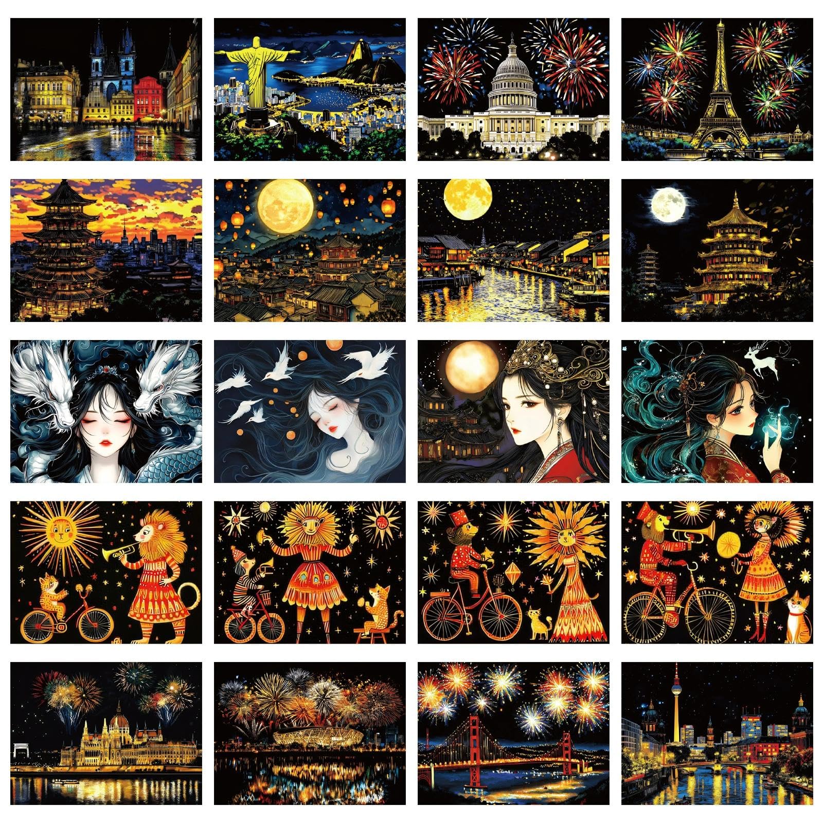 – 20pcs A4 Scratch Art Paper, Adult & Kids Craft Scratchboard Kit with 20 Card Scraper, Creative Art Gift for Home Decoration & Stress Relief