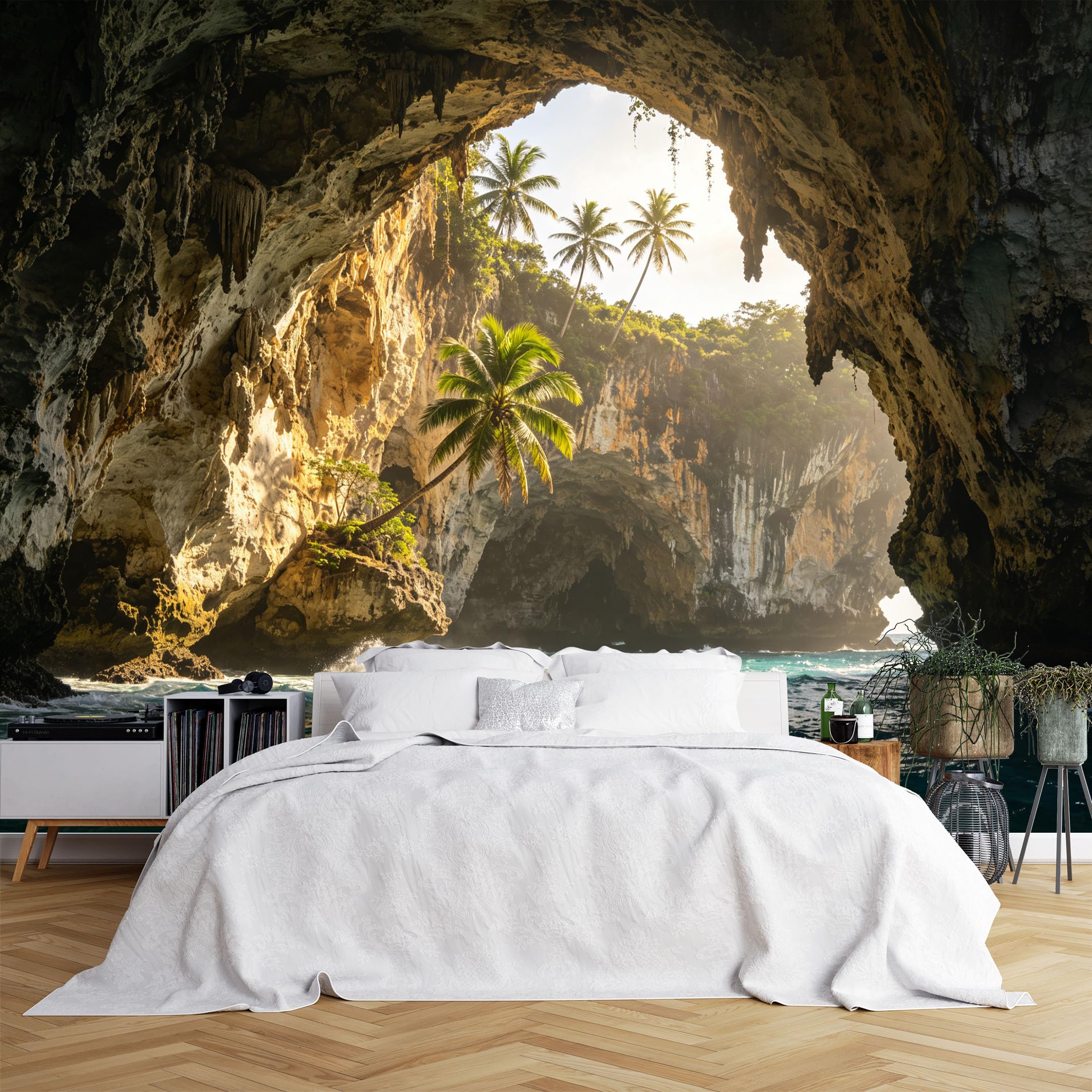 Lcythiazole Ch260615165 Custom Size Wall Murals Ocean Cave Coconut Palm Seaside View Wall Murals Tropical Coastal Landscape Wallpaper Full Wall Self-Adhesive Removable Wallpaper For Hotel Lobby