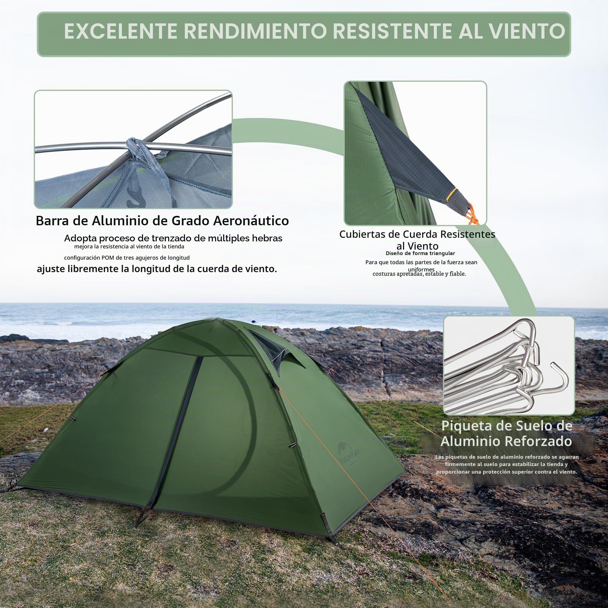 Naturehike Ultraligera de Silicona Carpa para Acampar para 2 Personas Impermeable para Senderismo y Pesca 3-4 Estaciones (Verde)