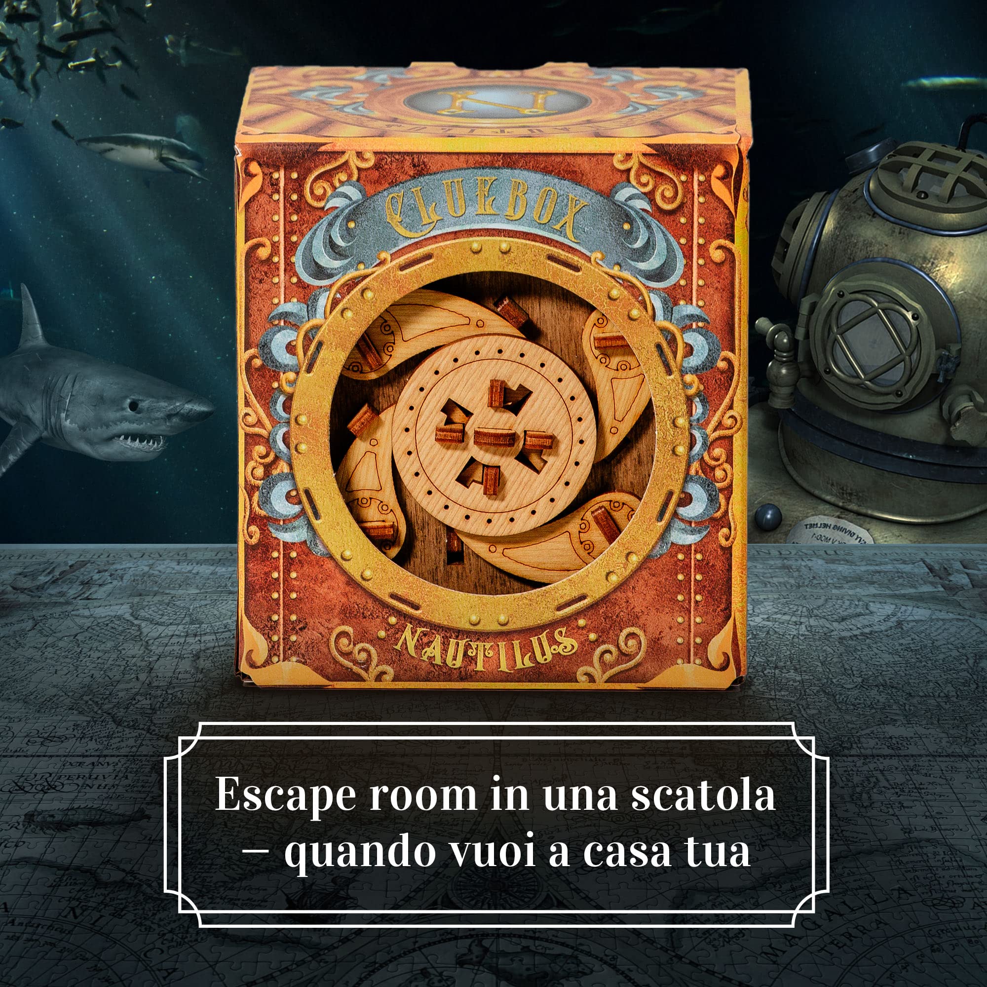 iDventure Cluebox - Nautilus del Capitano Nemo - Escape Room gioco in legno -Scatola rompicapo a Labirinto - Scatola regalo - regalo fidanzato - puzzle 3D - puzzle rompicapo - regalo per lui
