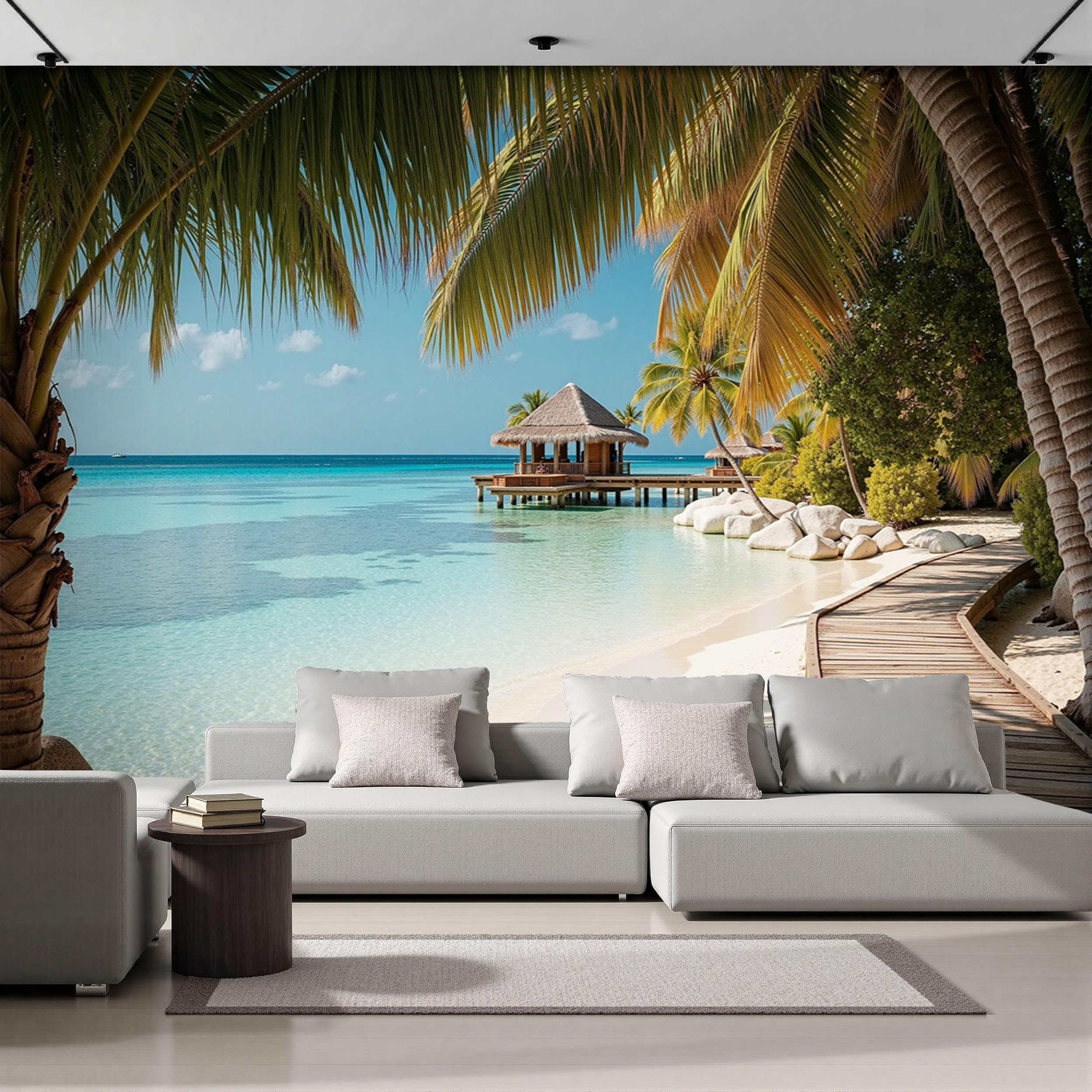 Papier peint plages bordées palmiers paysage des Maldives salon bureau