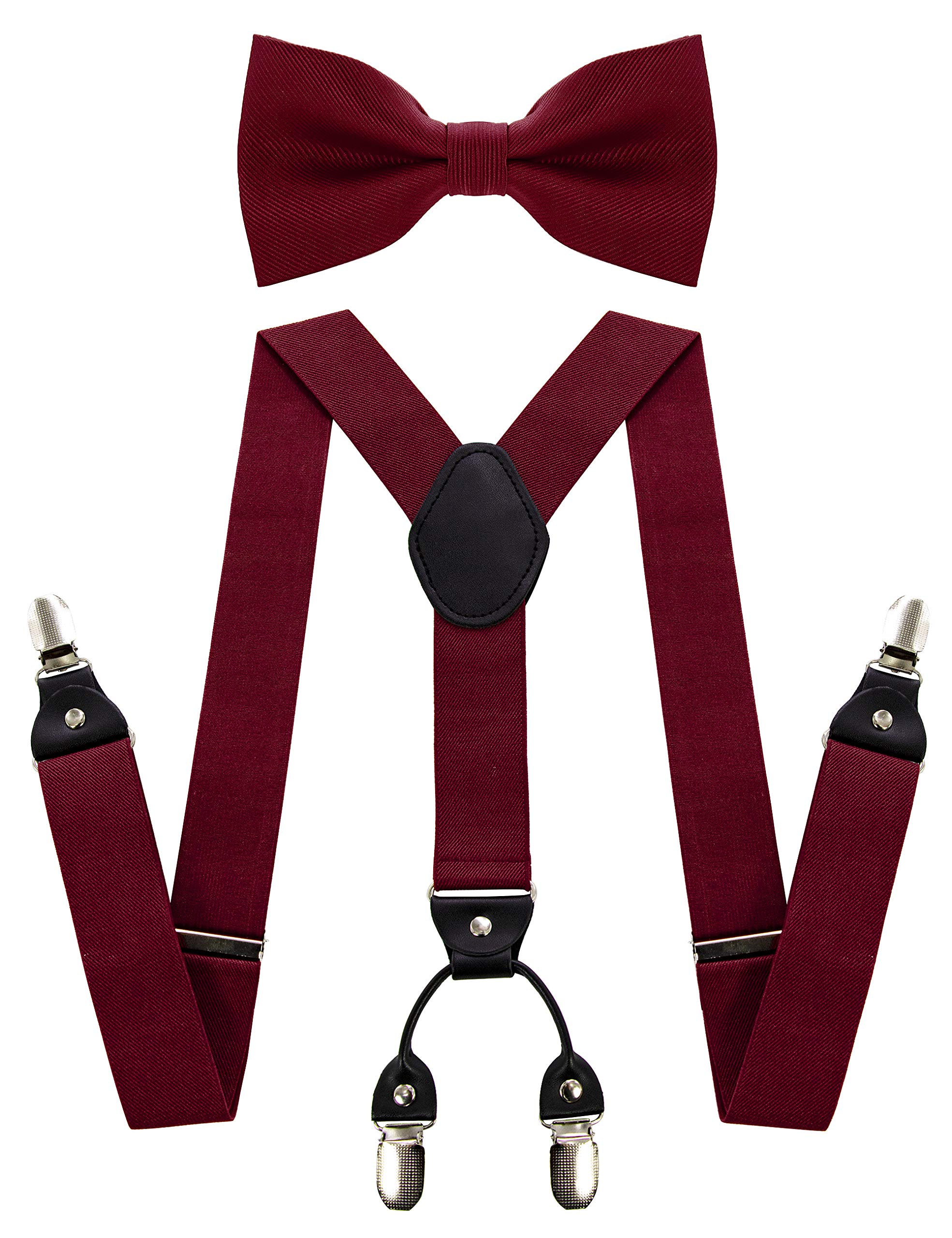 JEMYGINSSolid Color Suspender and Silk Bow Tie Sets for Men